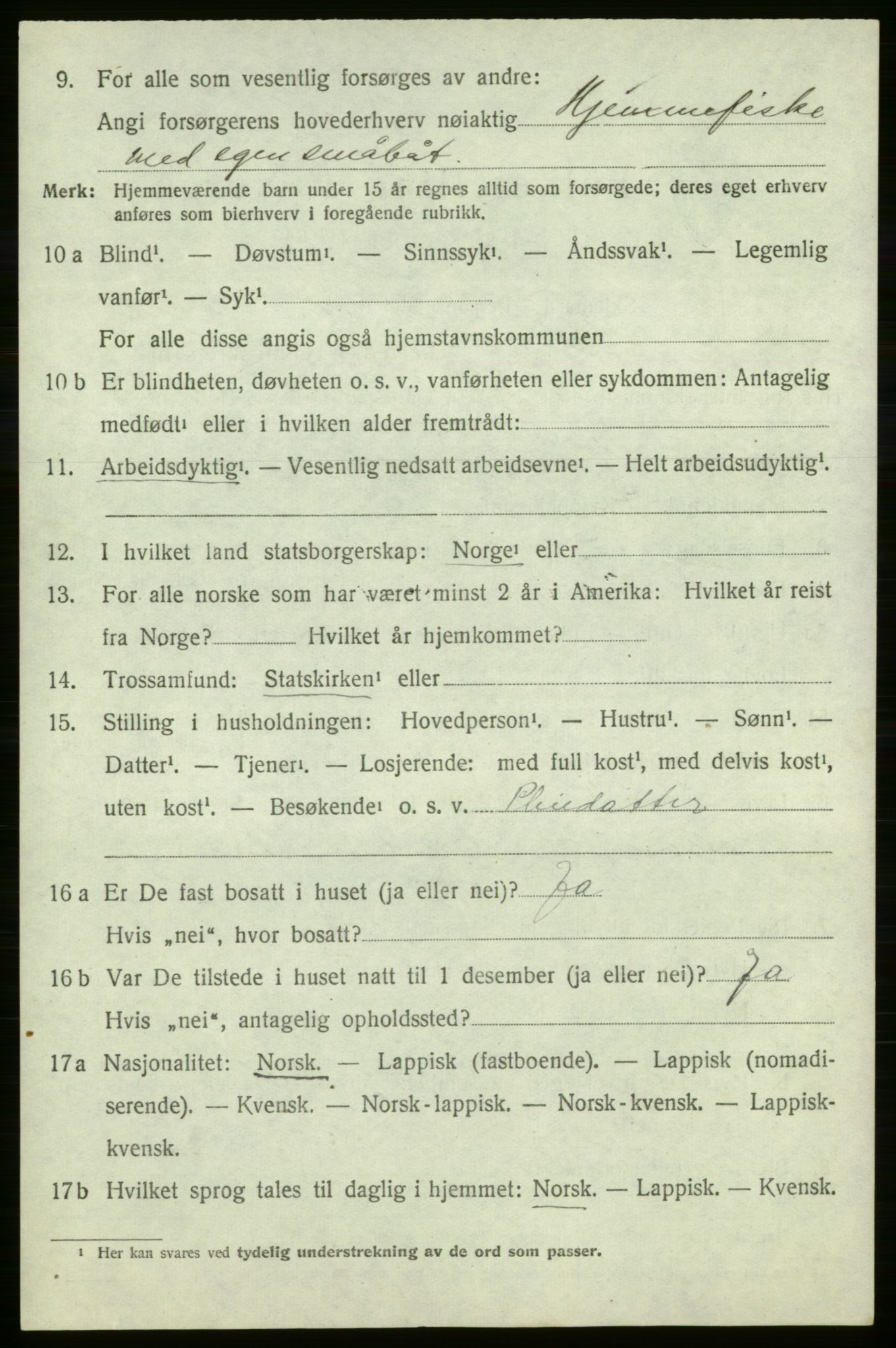 SATØ, 1920 census for Loppa, 1920, p. 867
