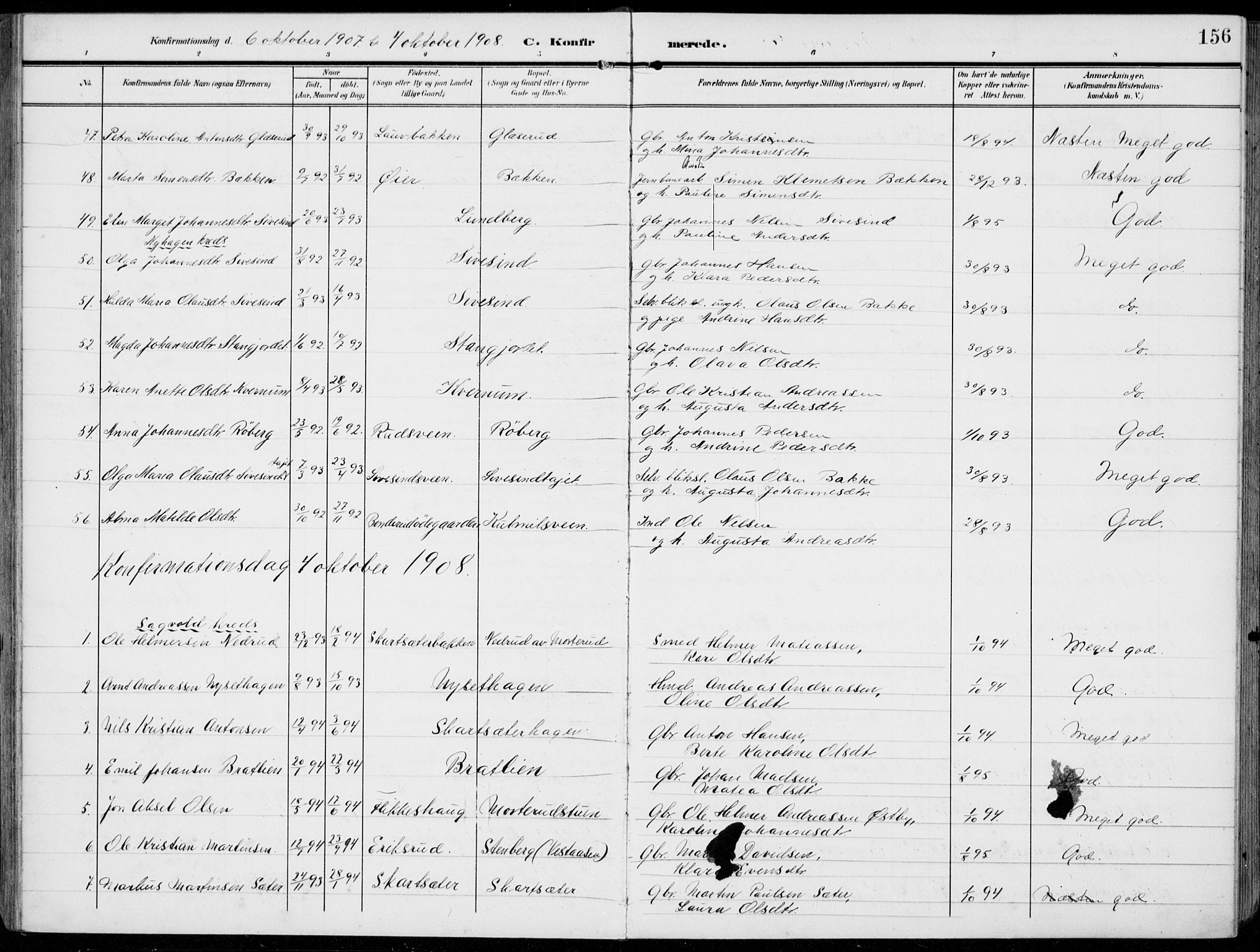 Vestre Toten prestekontor, AV/SAH-PREST-108/H/Ha/Haa/L0014: Parish register (official) no. 14, 1907-1920, p. 156