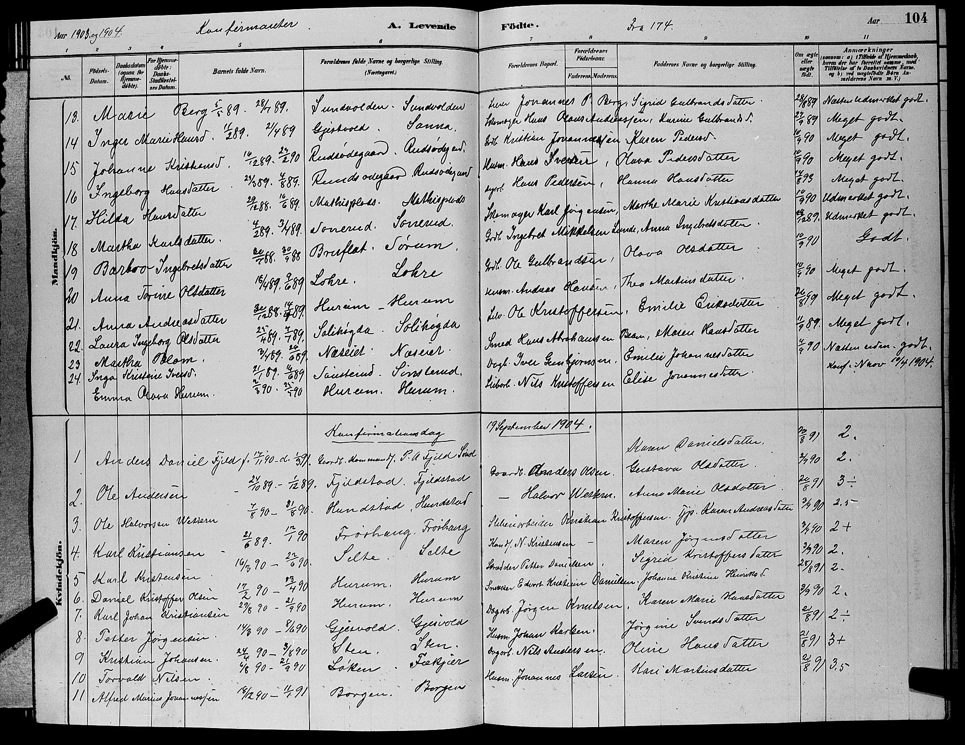 Hole kirkebøker, SAKO/A-228/G/Ga/L0003: Parish register (copy) no. I 3, 1879-1904, p. 104