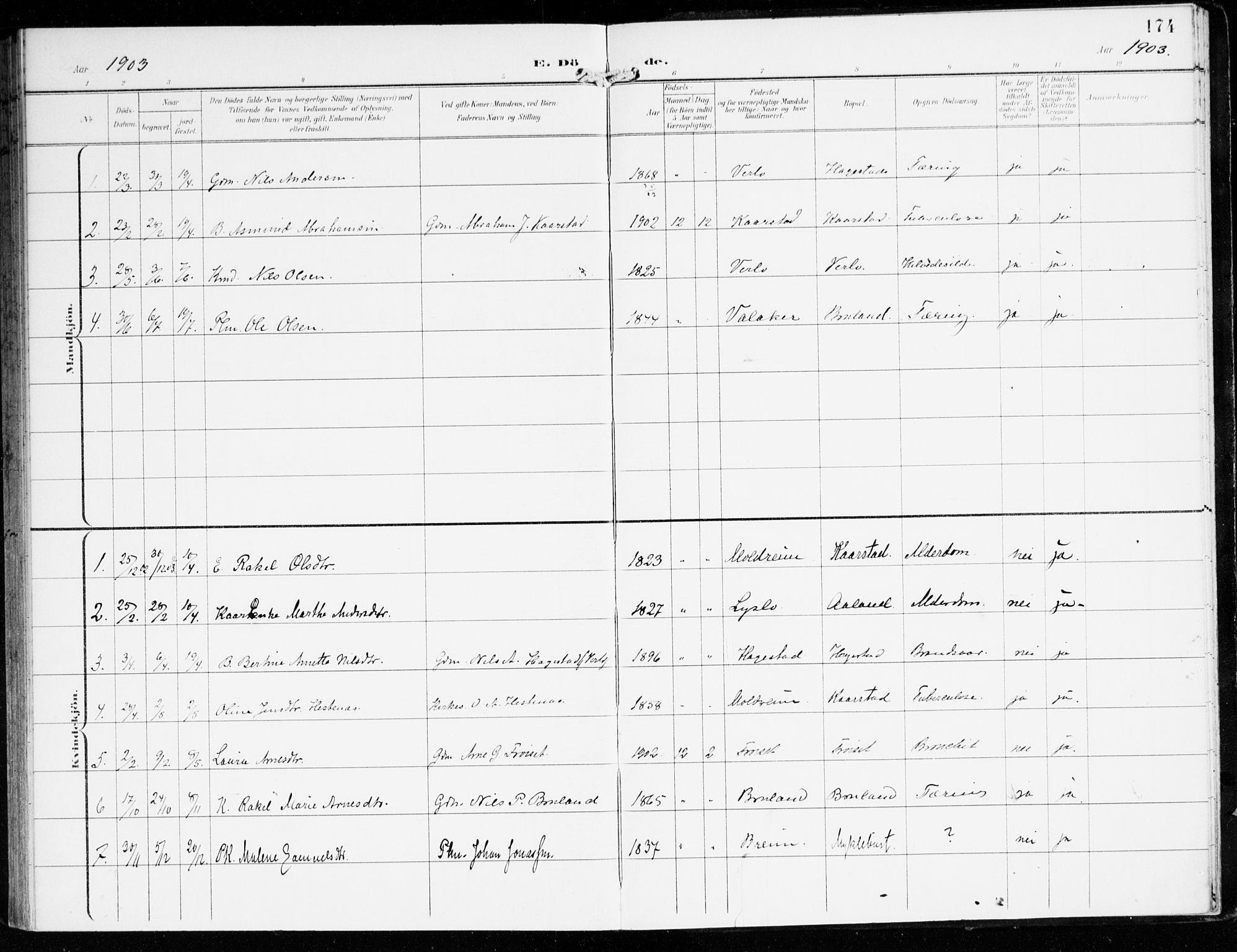 Innvik sokneprestembete, AV/SAB-A-80501: Parish register (official) no. D 2, 1900-1921, p. 174