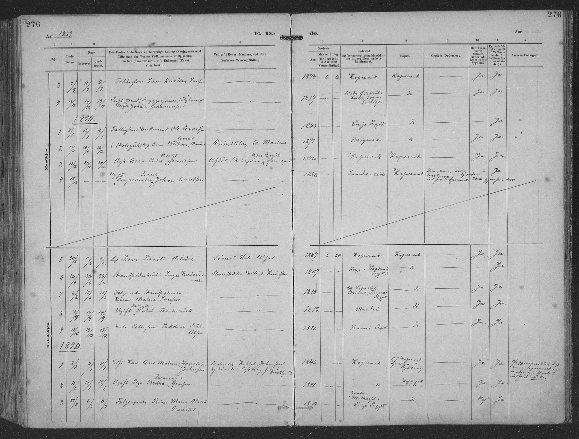 Kopervik sokneprestkontor, SAST/A-101850/H/Ha/Haa/L0001: Parish register (official) no. A 1, 1880-1919, p. 276