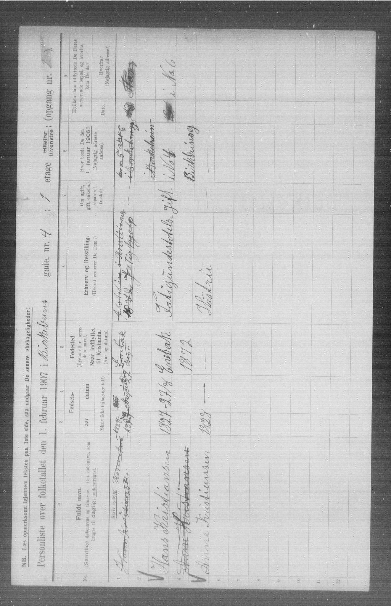 OBA, Municipal Census 1907 for Kristiania, 1907, p. 2663