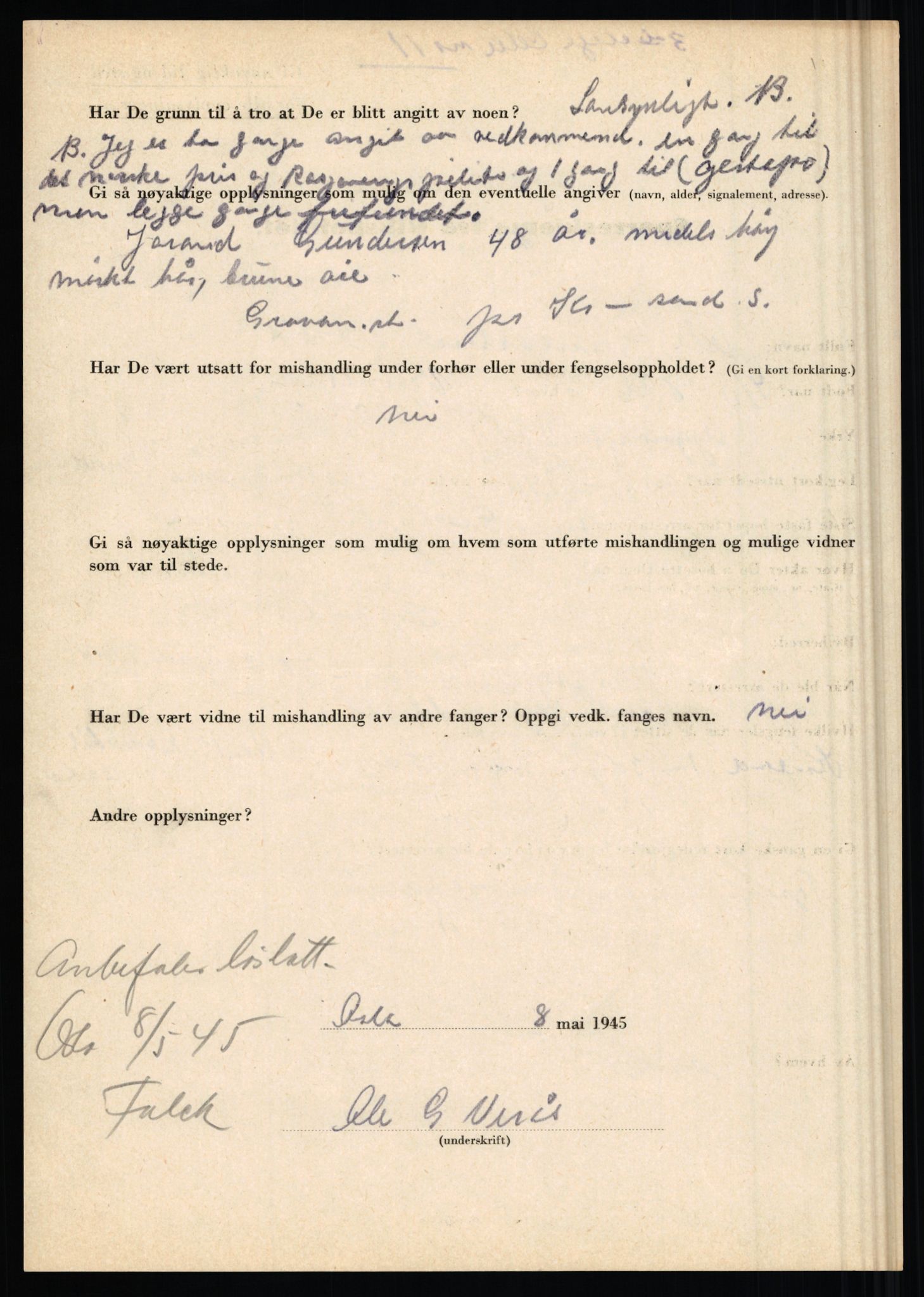 Rikspolitisjefen, AV/RA-S-1560/L/L0017: Tidemann, Hermann G. - Veum, Tjostolv, 1940-1945, p. 1130