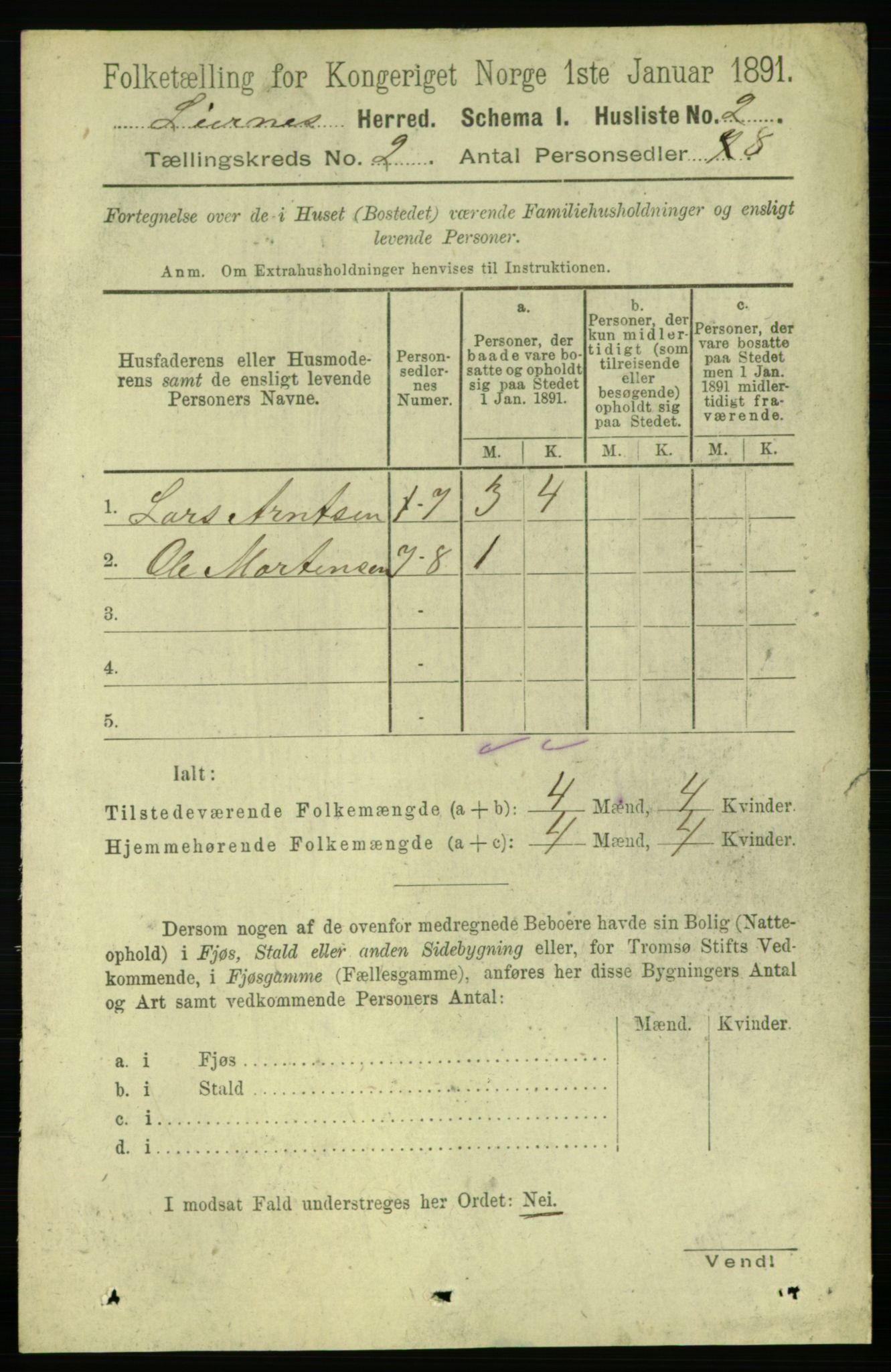 RA, 1891 census for 1737 Lierne, 1891, p. 503