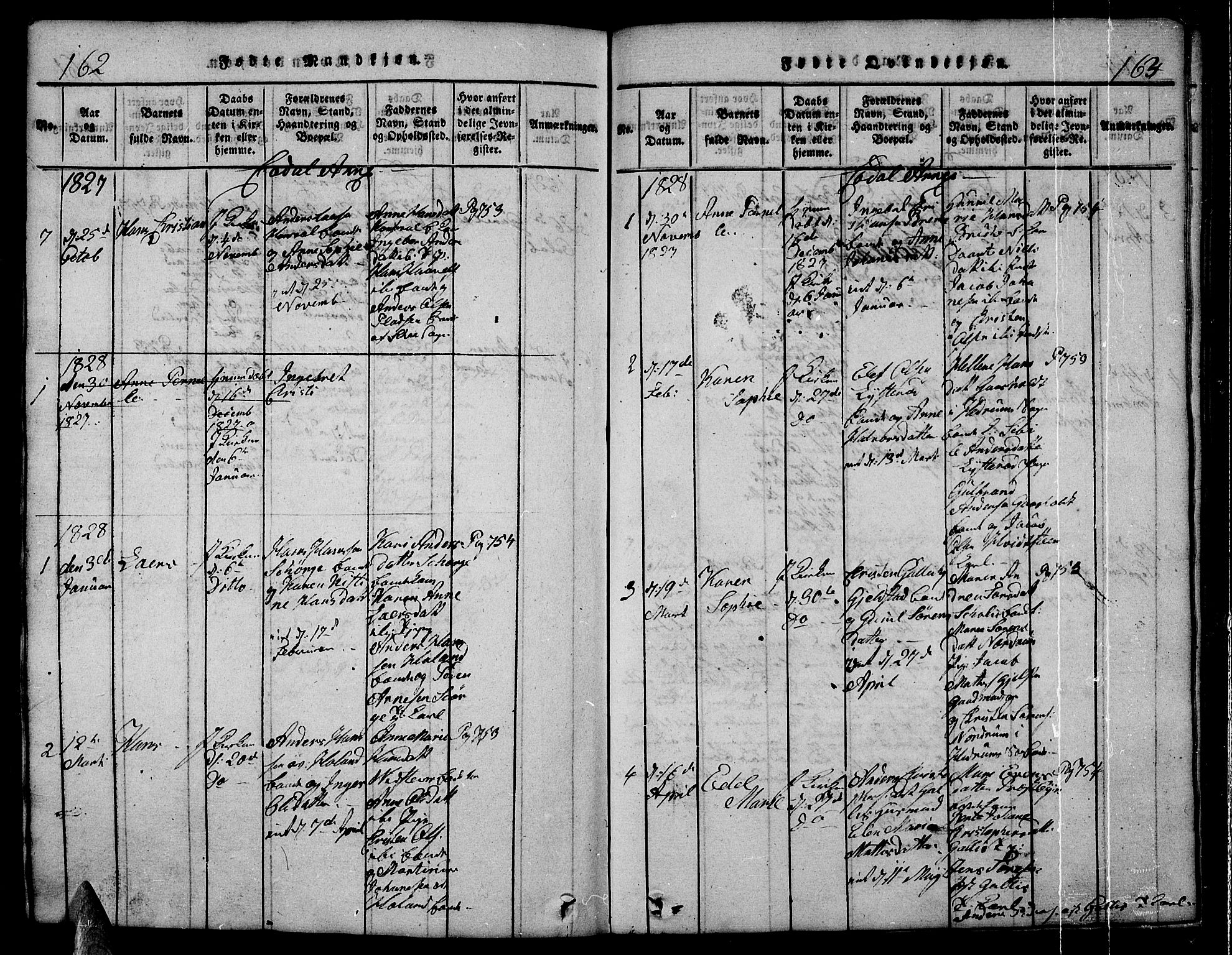 Andebu kirkebøker, AV/SAKO-A-336/G/Ga/L0002: Parish register (copy) no. I 2 /3, 1823-1832, p. 162-163