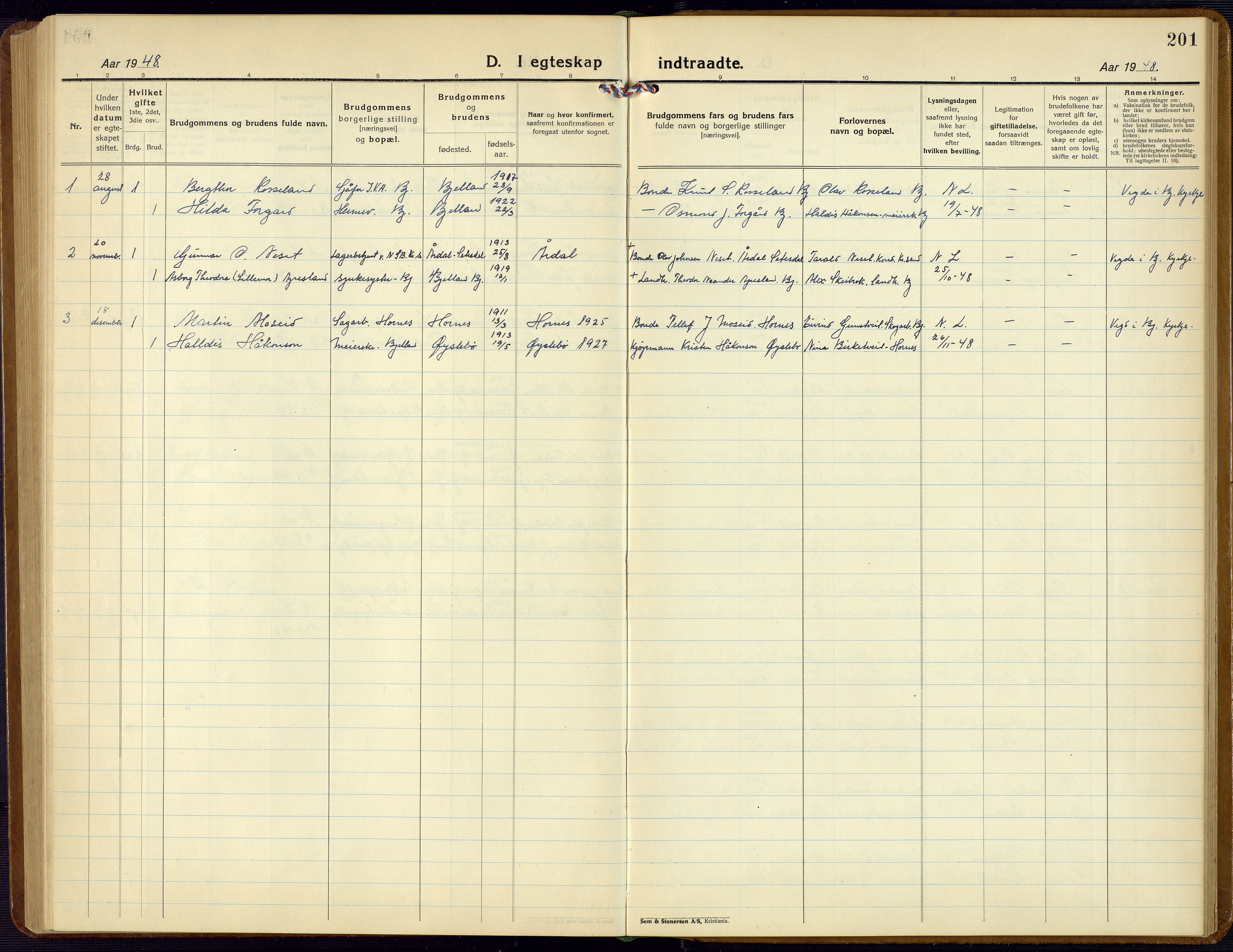 Bjelland sokneprestkontor, SAK/1111-0005/F/Fb/Fba/L0006: Parish register (copy) no. B 6, 1923-1956, p. 201