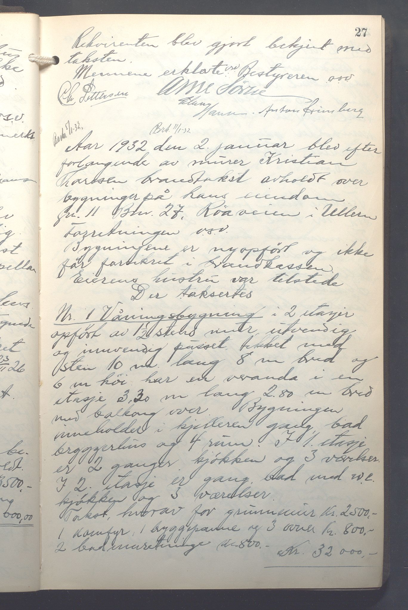 Lensmennene i Aker, OBA/A-10133/F/Fb/L0004: Branntakstprotokoll, 1931-1937, p. 27