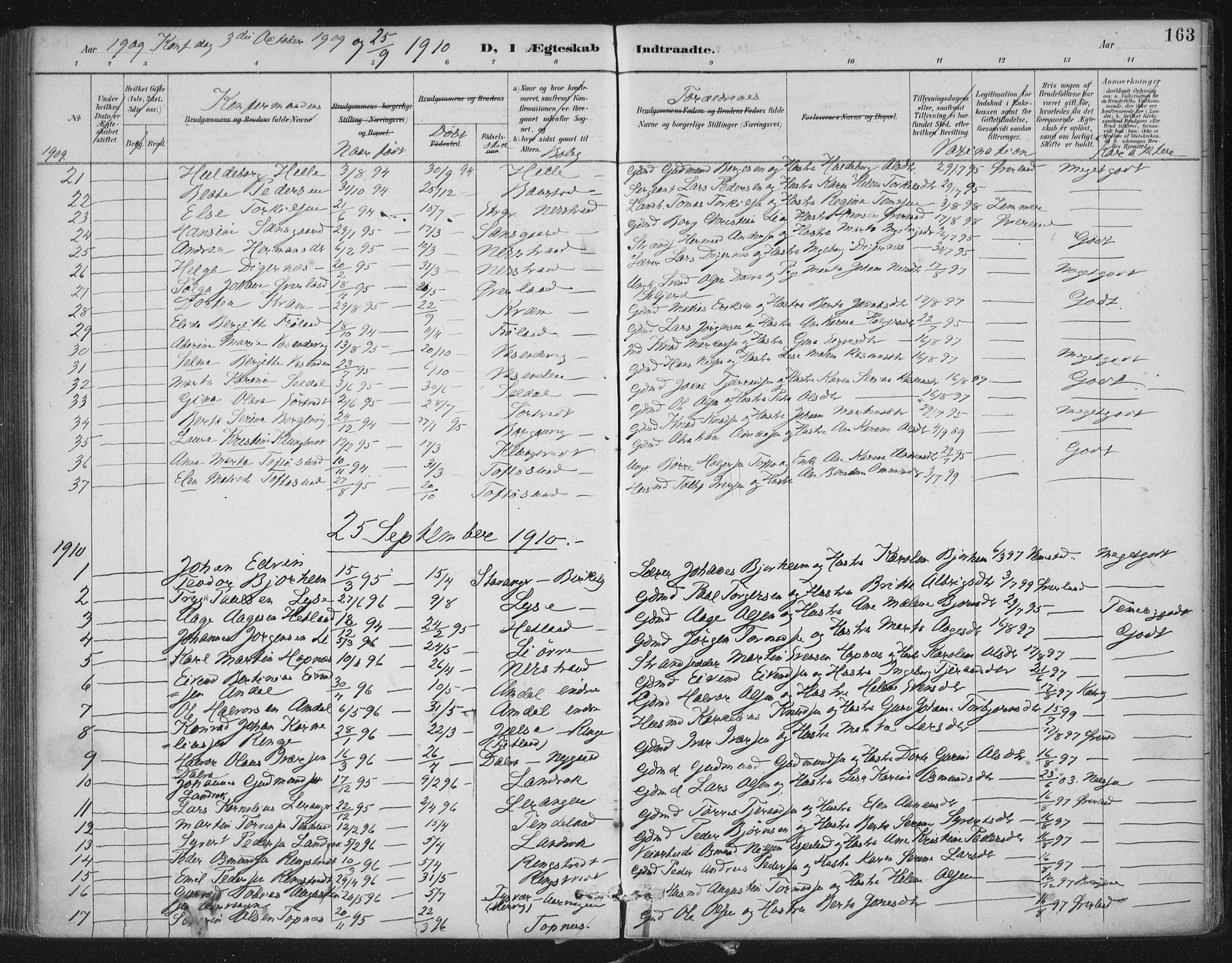 Nedstrand sokneprestkontor, SAST/A-101841/01/IV: Parish register (official) no. A 12, 1887-1915, p. 163
