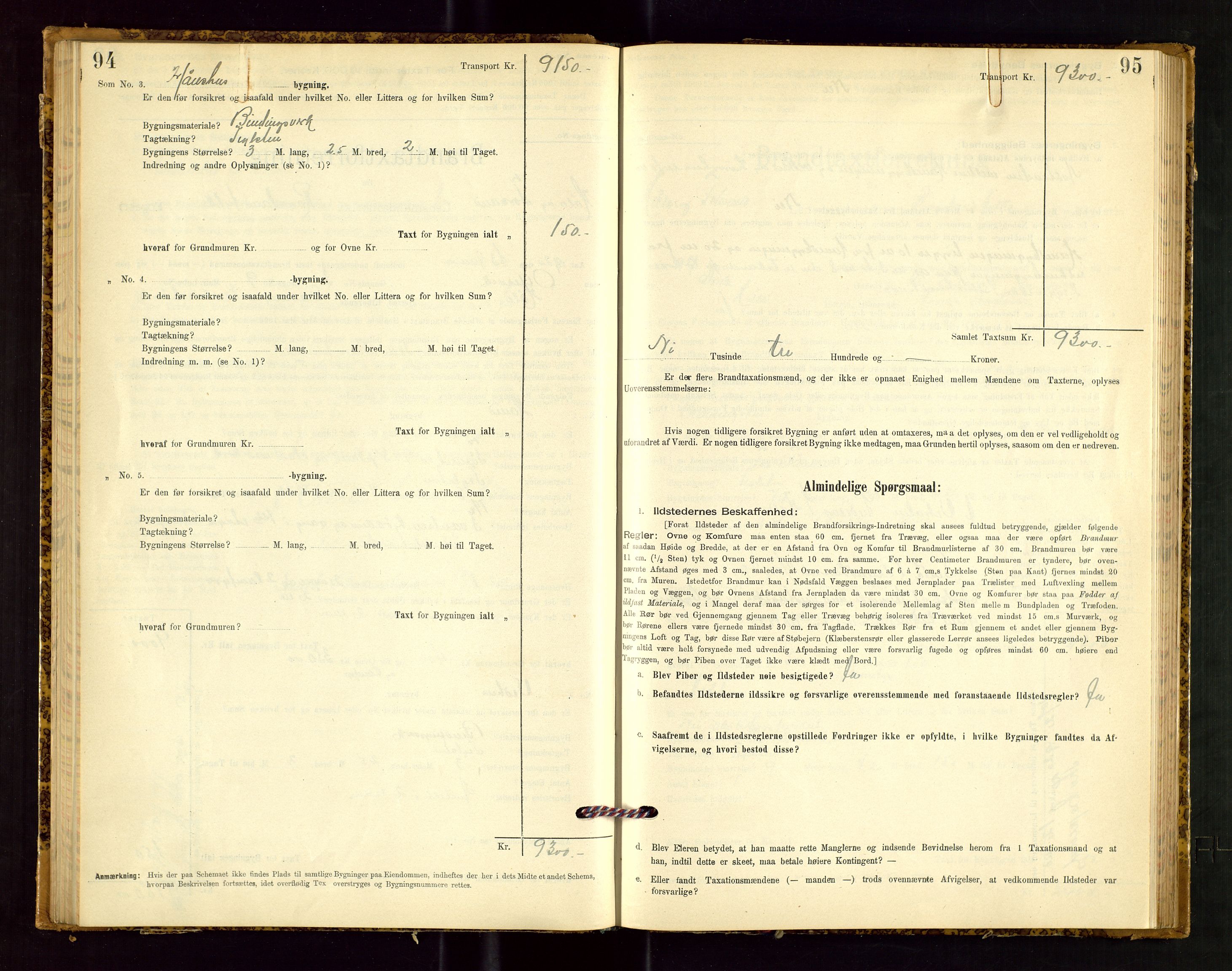 Høle og Forsand lensmannskontor, SAST/A-100127/Gob/L0001: "Brandtaxtprotokol" - skjematakst, 1897-1940, p. 94-95