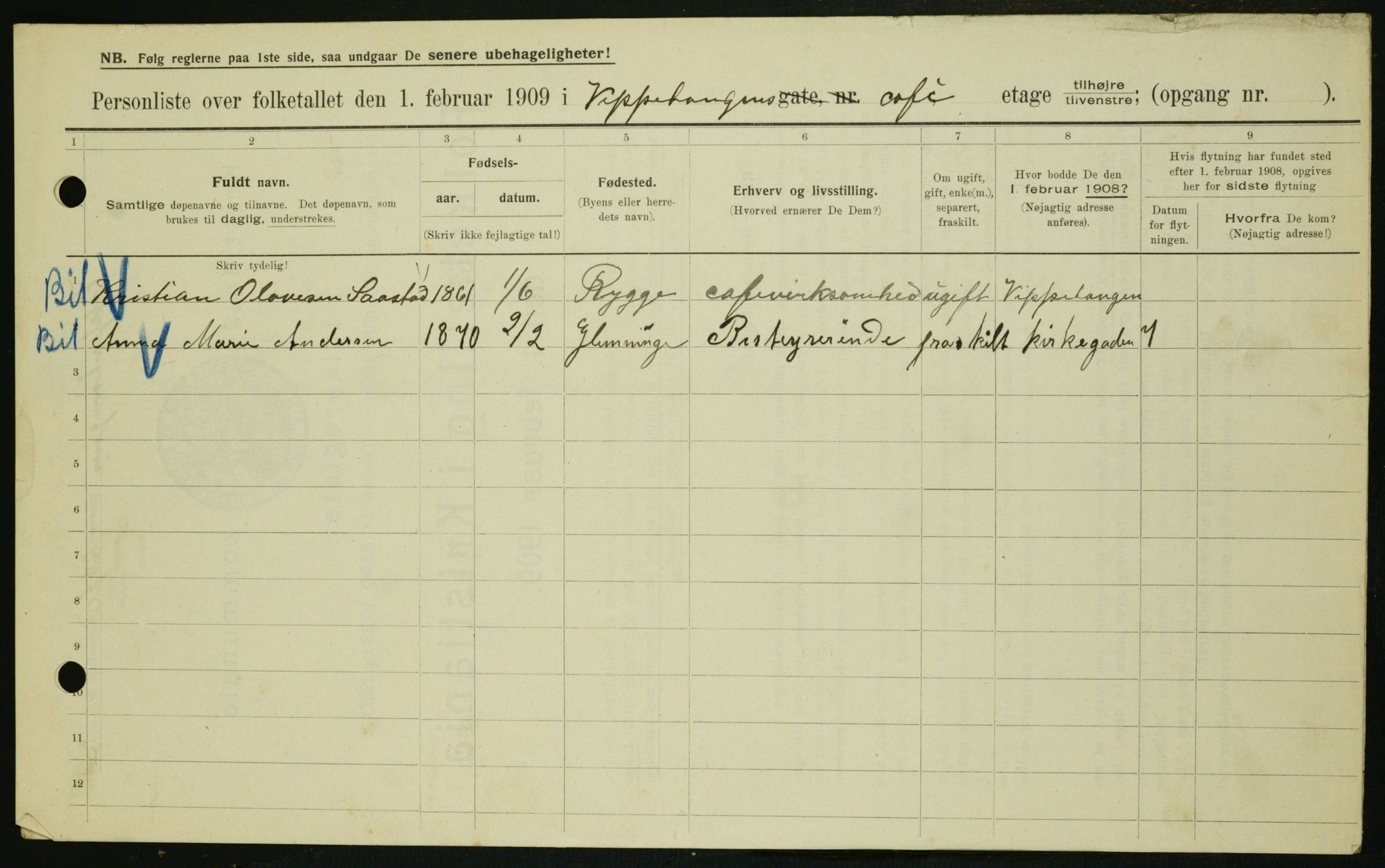 OBA, Municipal Census 1909 for Kristiania, 1909, p. 21836