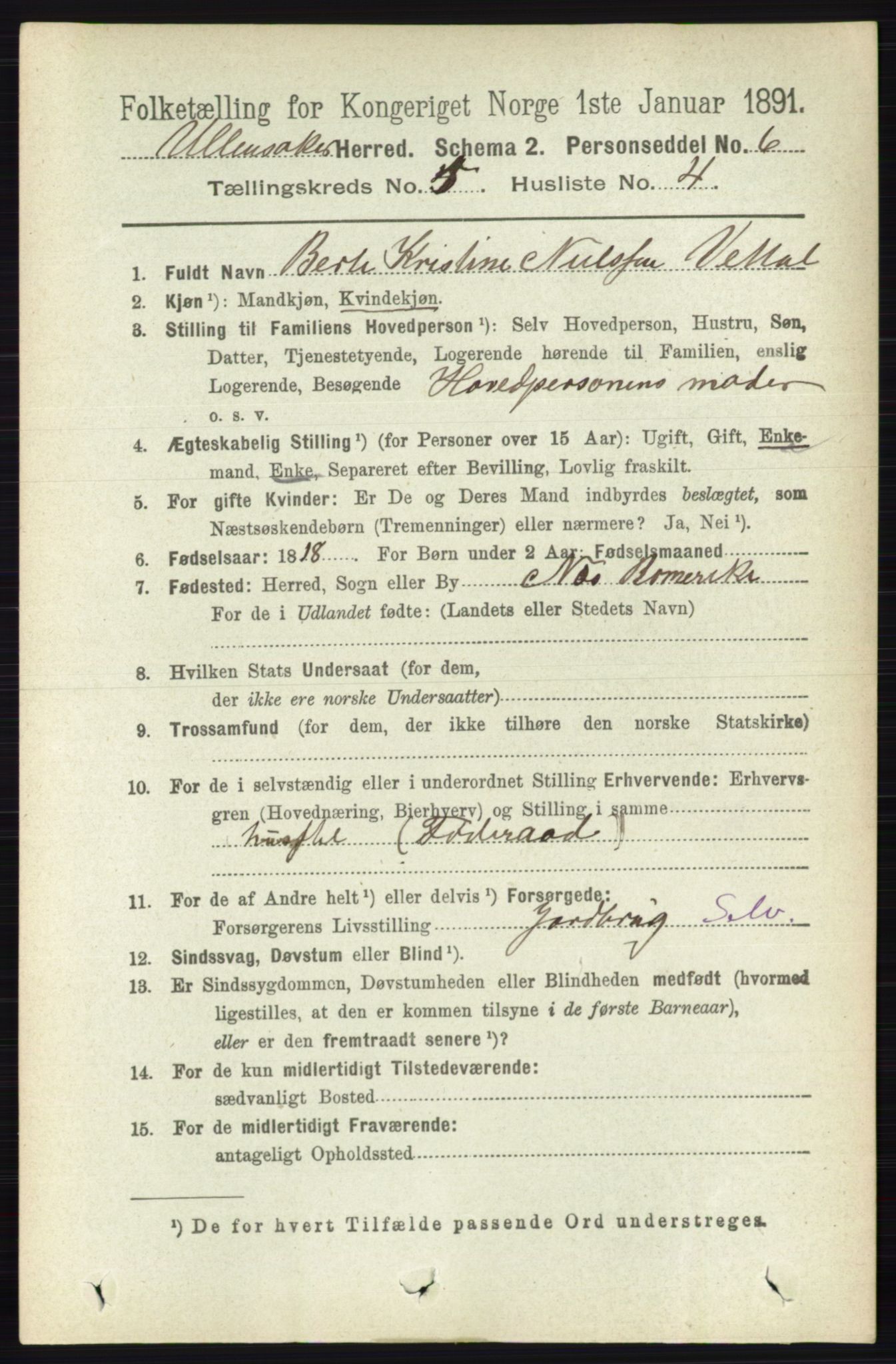 RA, 1891 census for 0235 Ullensaker, 1891, p. 2116
