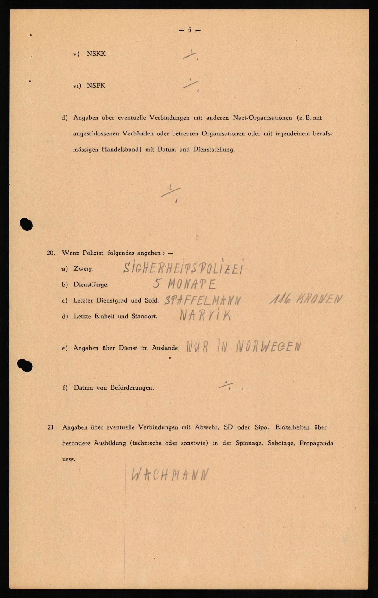 Forsvaret, Forsvarets overkommando II, AV/RA-RAFA-3915/D/Db/L0012: CI Questionaires. Tyske okkupasjonsstyrker i Norge. Tyskere., 1945-1946, p. 18