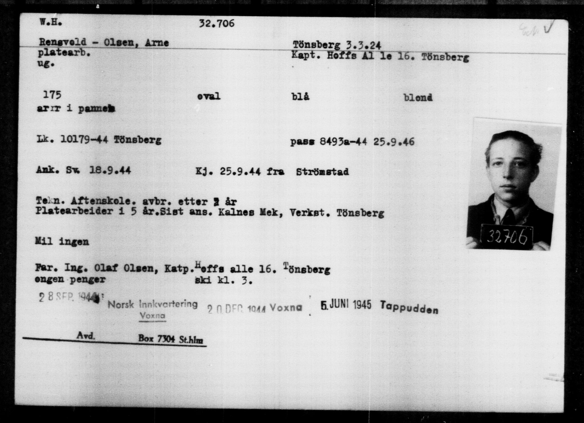 Utenriksstasjonene, Legasjonen i Stockholm, Flyktningkontoret, AV/RA-S-6753/V/Va/L0013: Kjesäterkartoteket, flyktninger med registreringsnr. 31500-34731, 1940-1945, p. 1268
