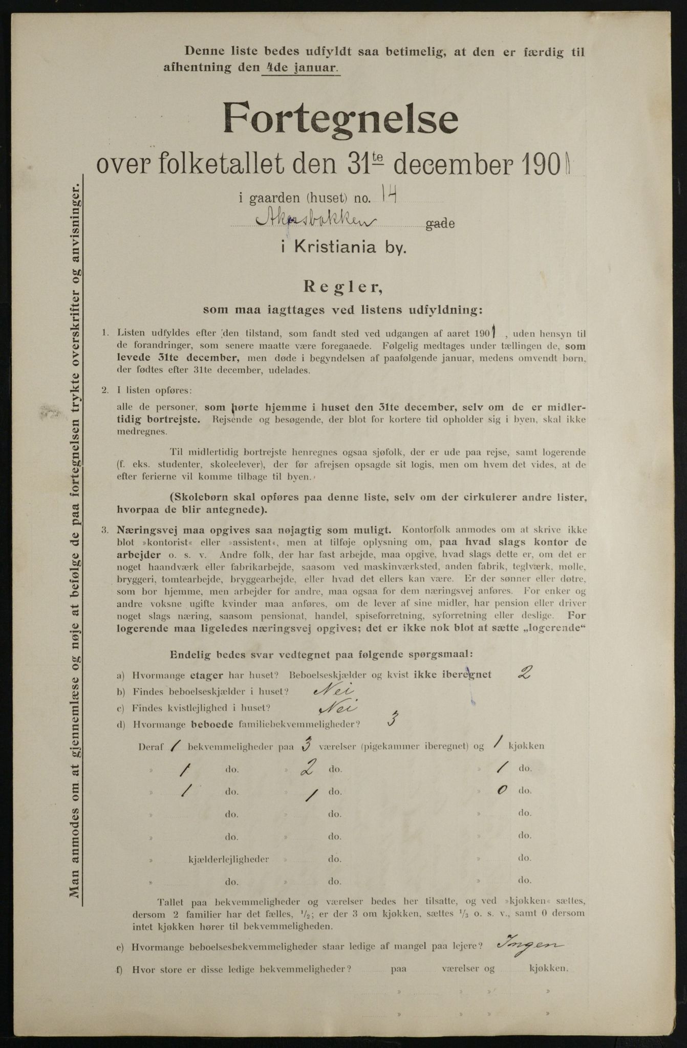 OBA, Municipal Census 1901 for Kristiania, 1901, p. 13