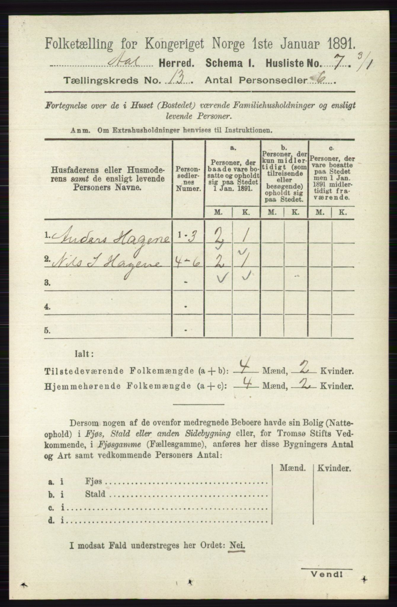 RA, 1891 census for 0619 Ål, 1891, p. 3220