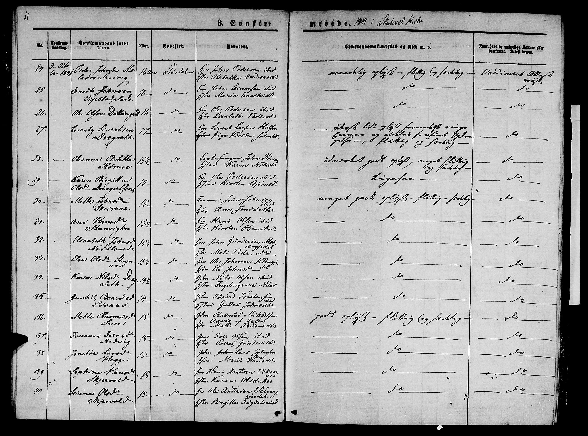 Ministerialprotokoller, klokkerbøker og fødselsregistre - Nord-Trøndelag, AV/SAT-A-1458/709/L0073: Parish register (official) no. 709A13, 1841-1844, p. 11