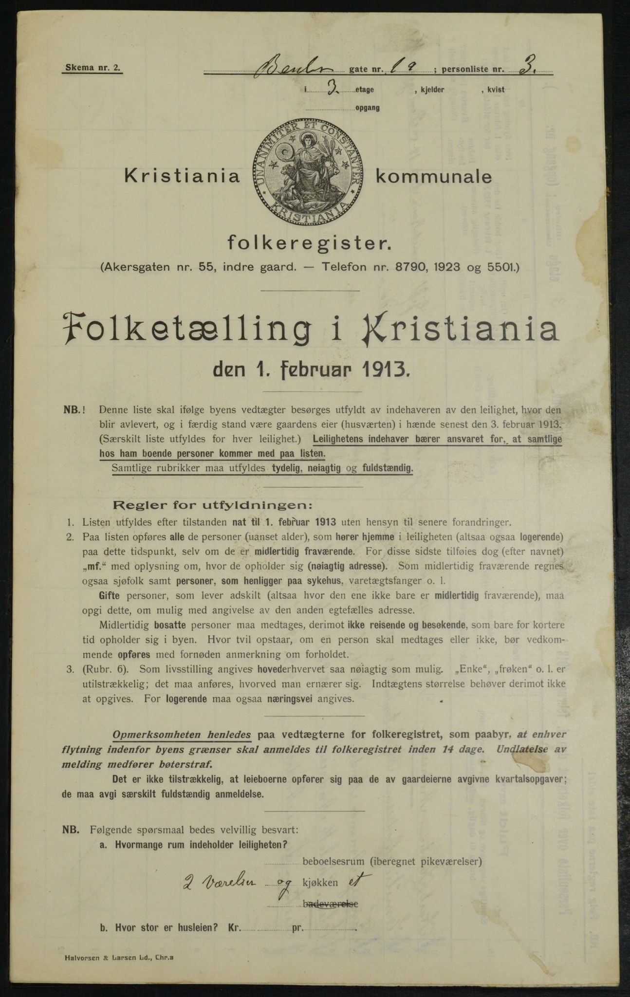 OBA, Municipal Census 1913 for Kristiania, 1913, p. 3355