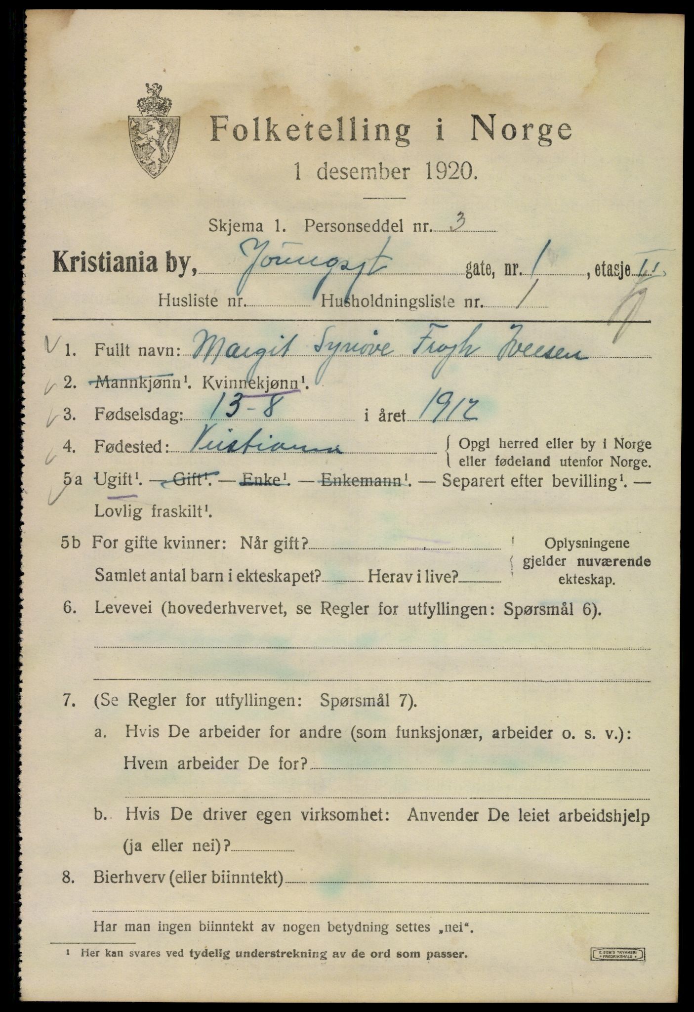 SAO, 1920 census for Kristiania, 1920, p. 653983