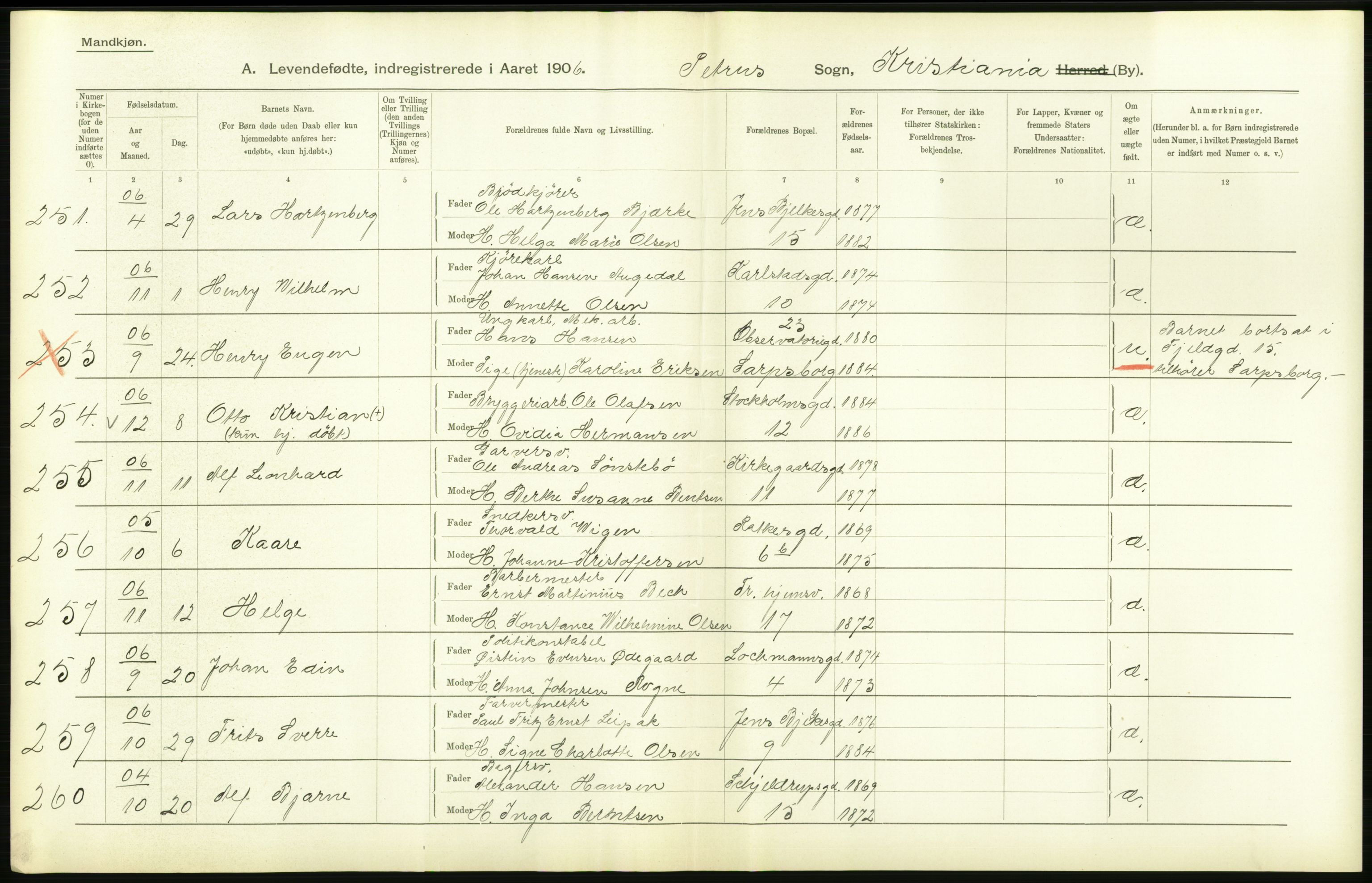 Statistisk sentralbyrå, Sosiodemografiske emner, Befolkning, AV/RA-S-2228/D/Df/Dfa/Dfad/L0007: Kristiania: Levendefødte menn og kvinner., 1906, p. 686