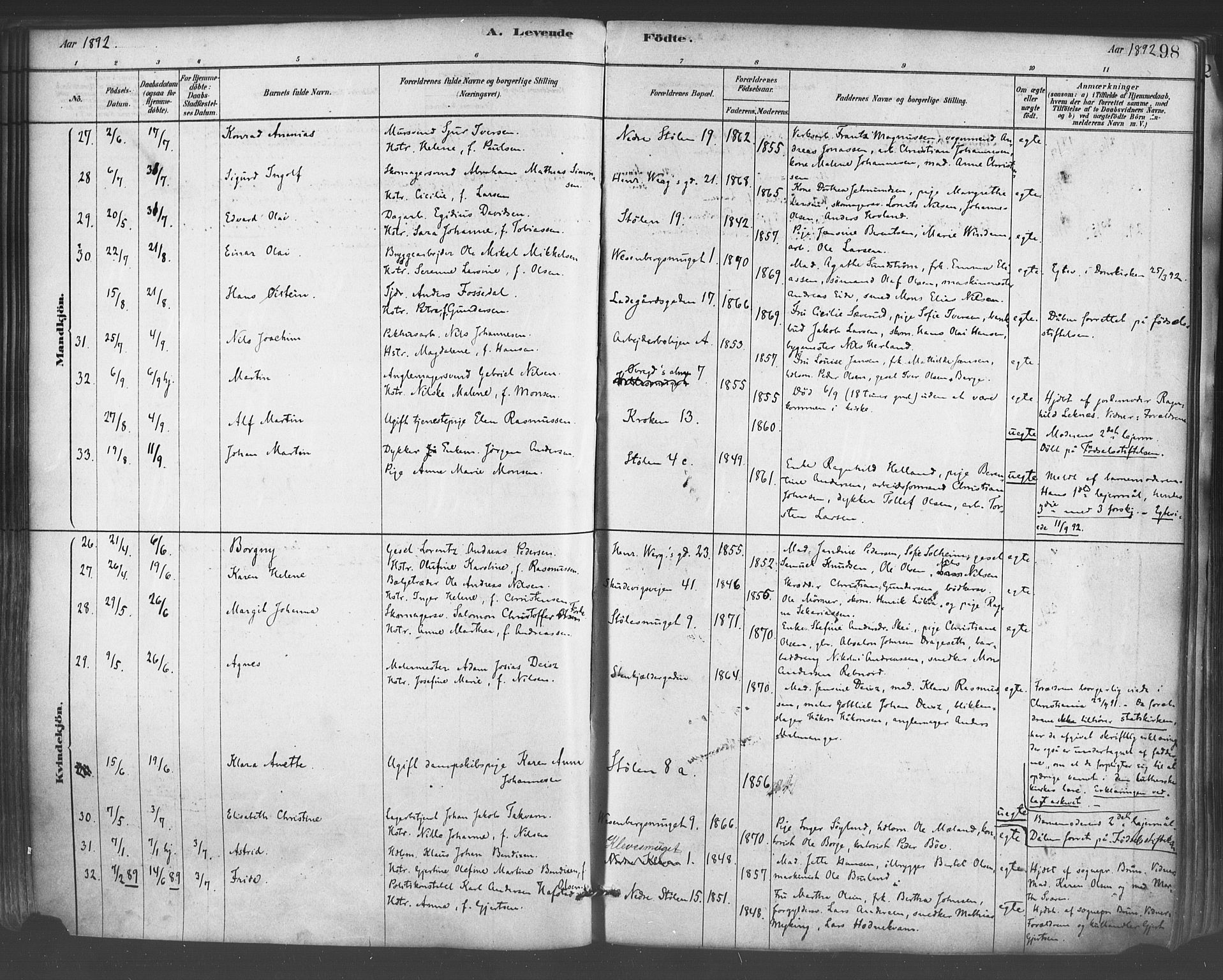 Mariakirken Sokneprestembete, AV/SAB-A-76901/H/Haa/L0007: Parish register (official) no. A 7, 1878-1893, p. 98