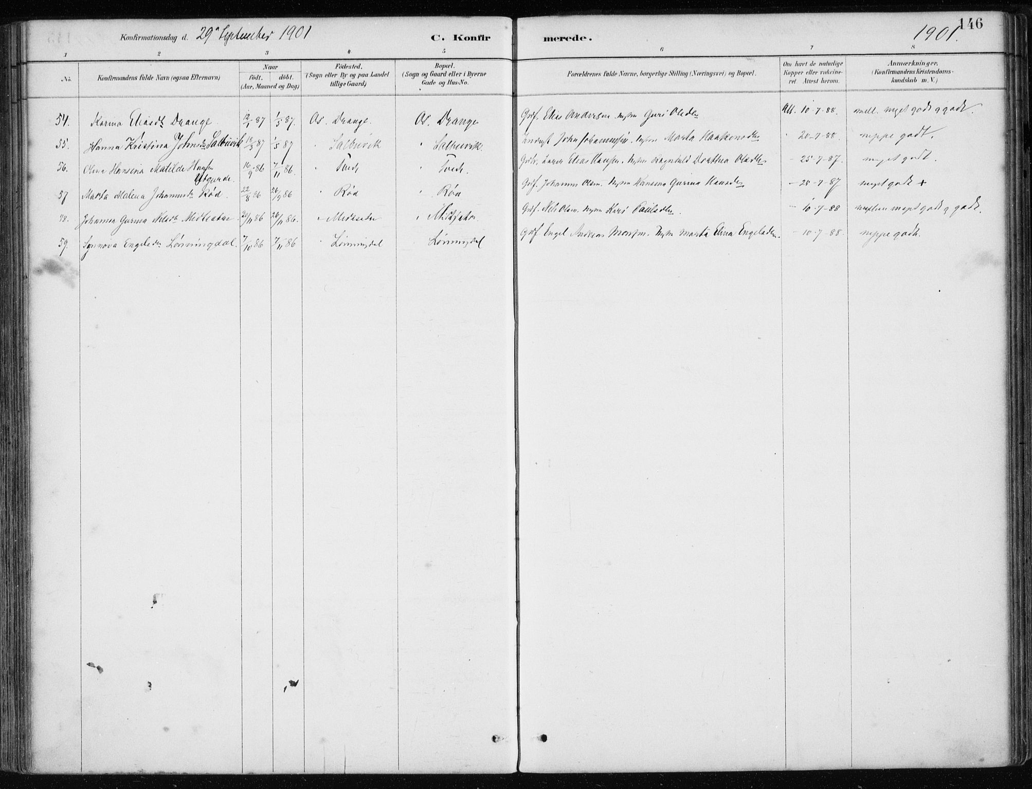 Os sokneprestembete, SAB/A-99929: Parish register (official) no. B 1, 1885-1902, p. 146