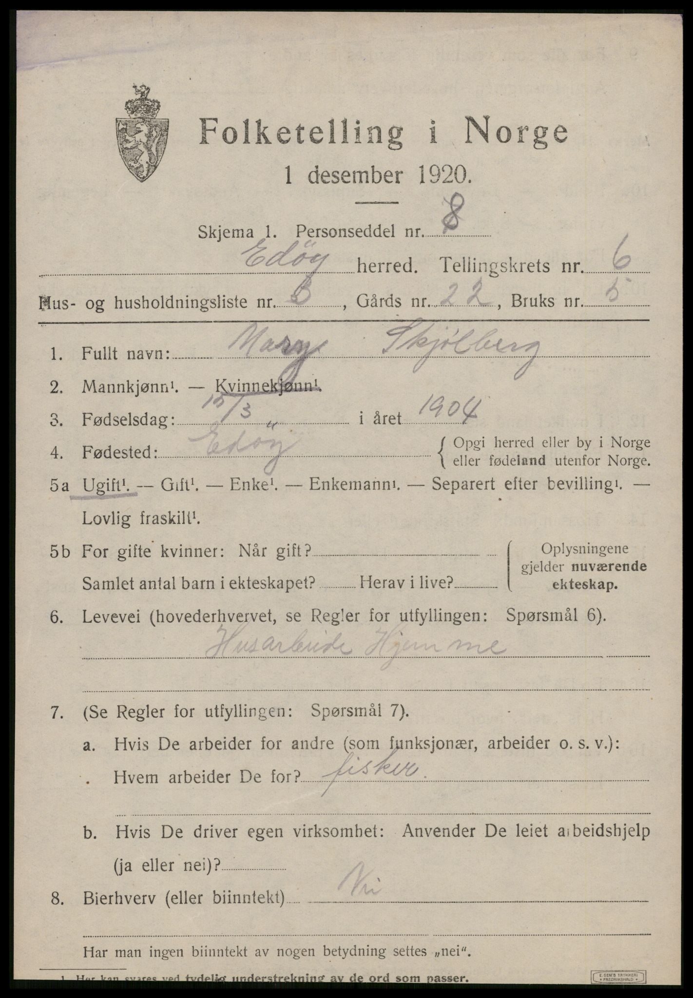 SAT, 1920 census for Edøy, 1920, p. 1806