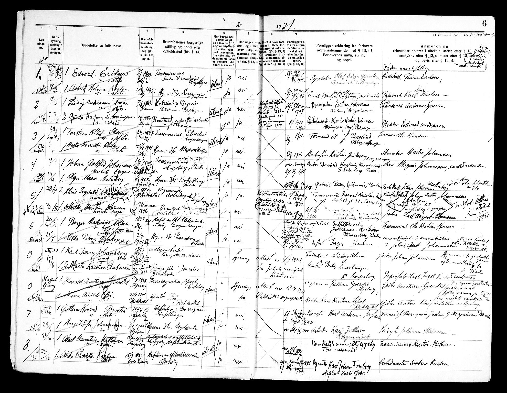 Skjeberg prestekontor Kirkebøker, SAO/A-10923/H/Hc/L0001: Banns register no. III 1, 1919-1949, p. 6