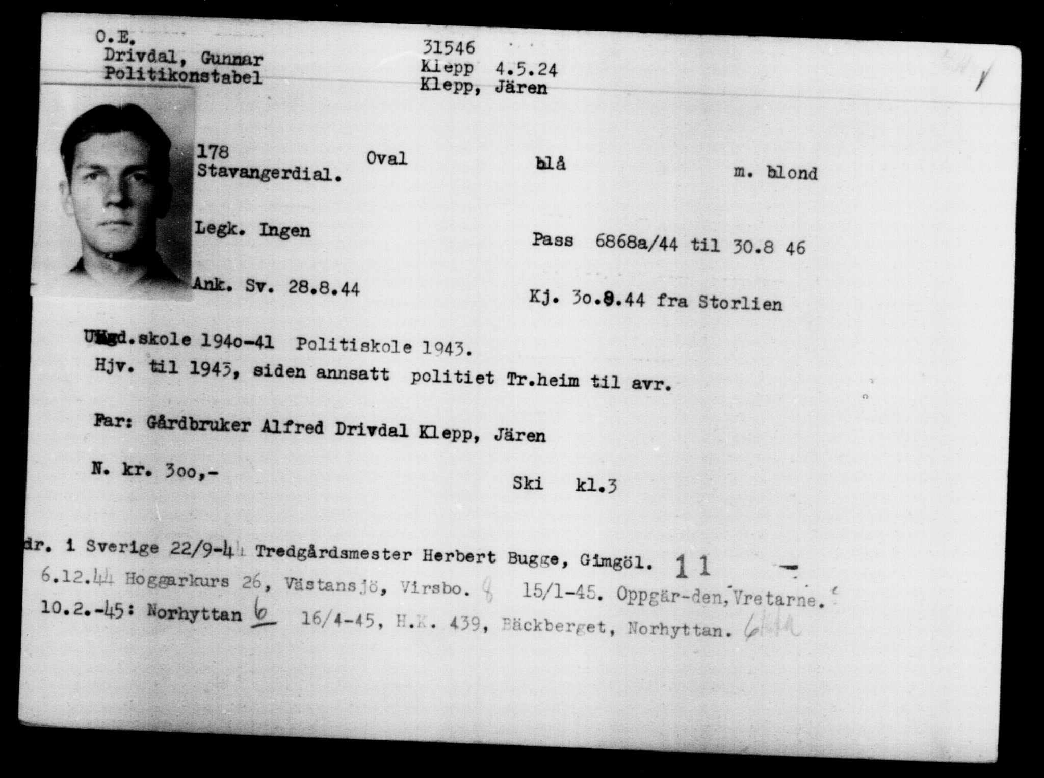 Den Kgl. Norske Legasjons Flyktningskontor, AV/RA-S-6753/V/Va/L0013: Kjesäterkartoteket.  Flyktningenr. 31500-34731, 1940-1945, p. 51