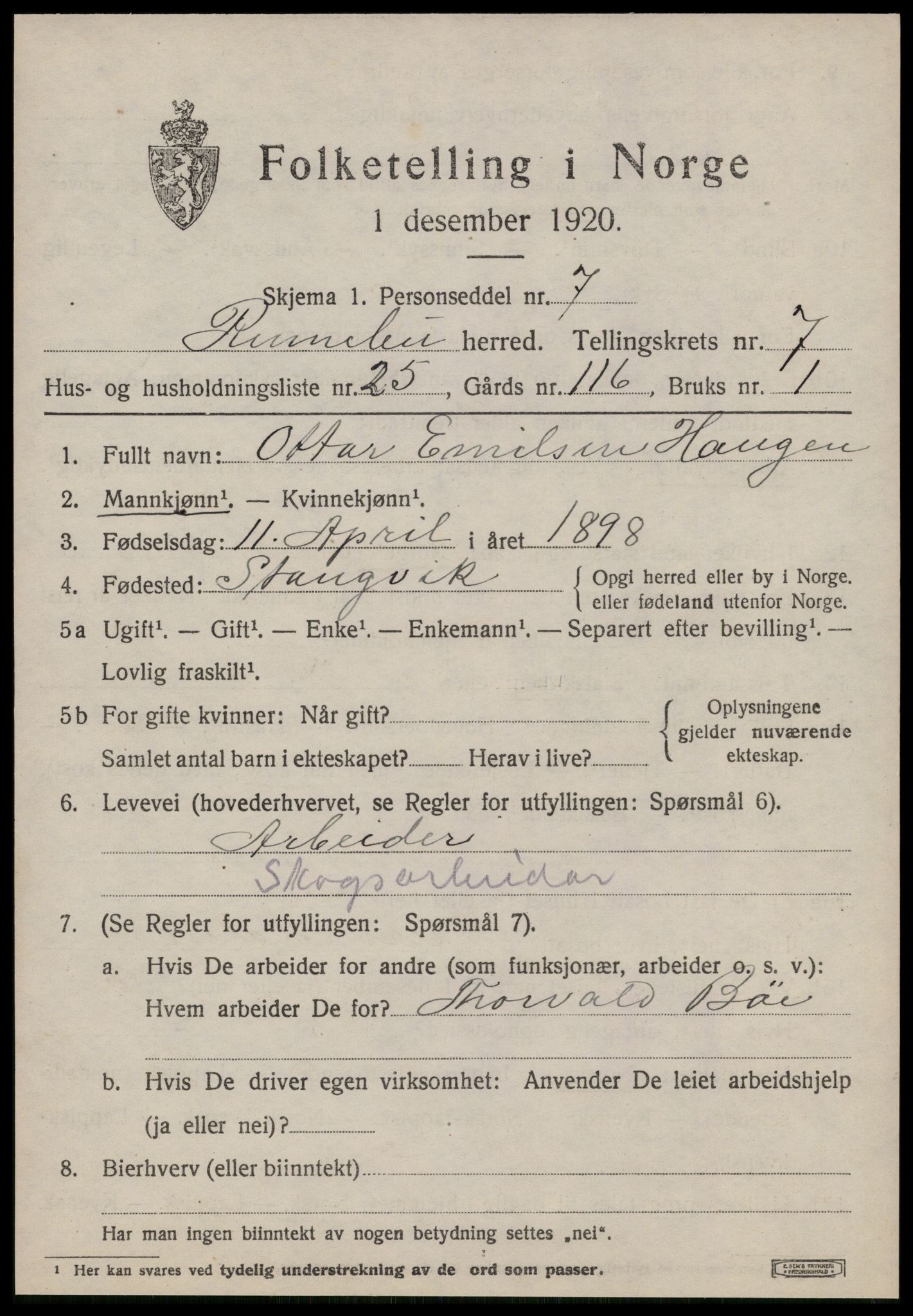 SAT, 1920 census for Rennebu, 1920, p. 5230