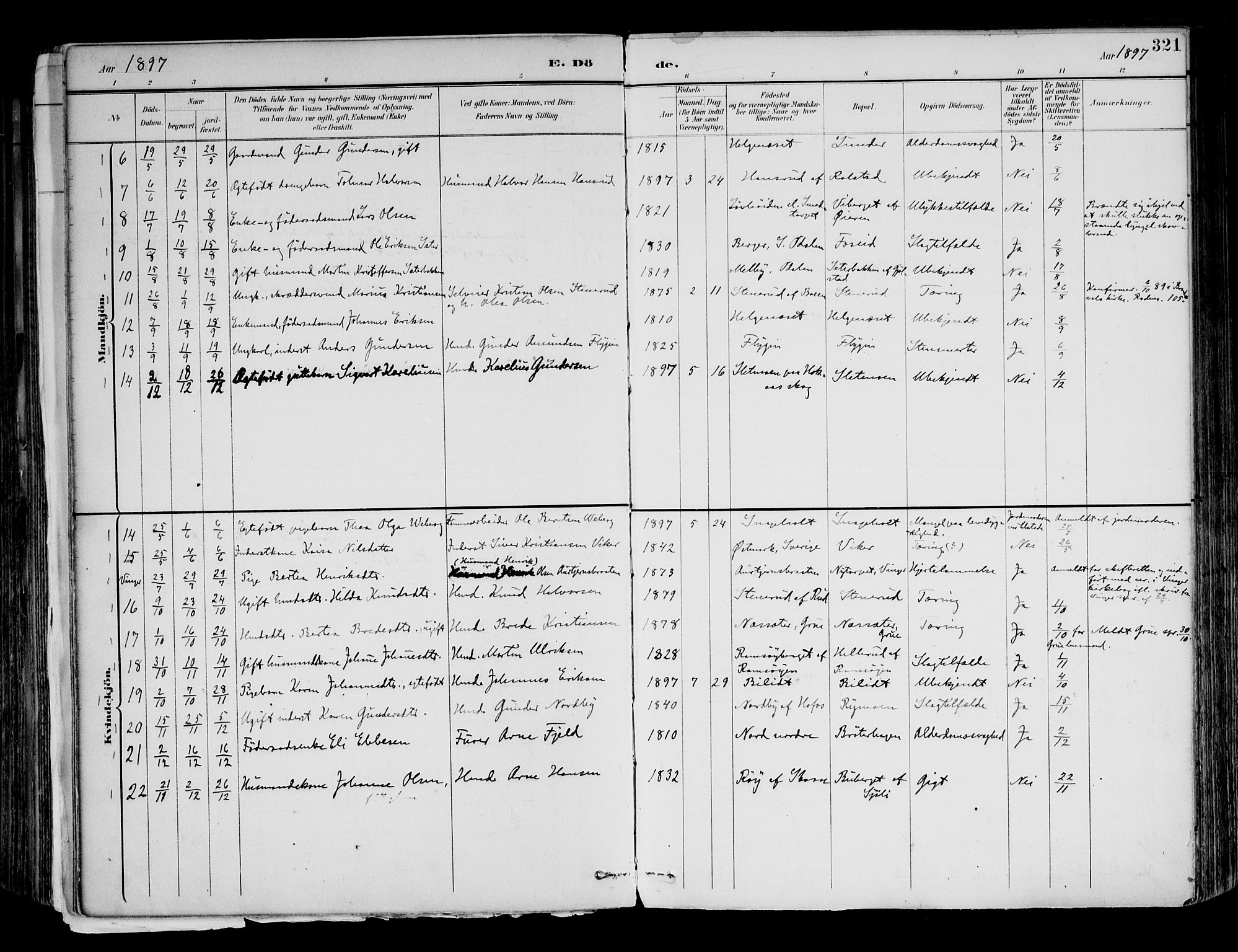 Brandval prestekontor, AV/SAH-PREST-034/H/Ha/Haa/L0003: Parish register (official) no. 3, 1894-1909, p. 321