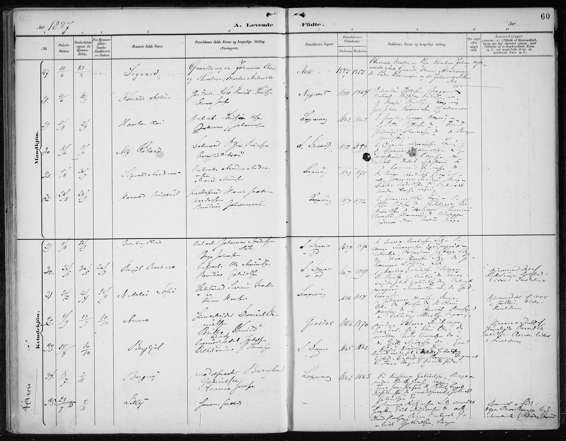 Askøy Sokneprestembete, AV/SAB-A-74101/H/Ha/Haa/Haae/L0003: Parish register (official) no. E 3, 1891-1903, p. 60