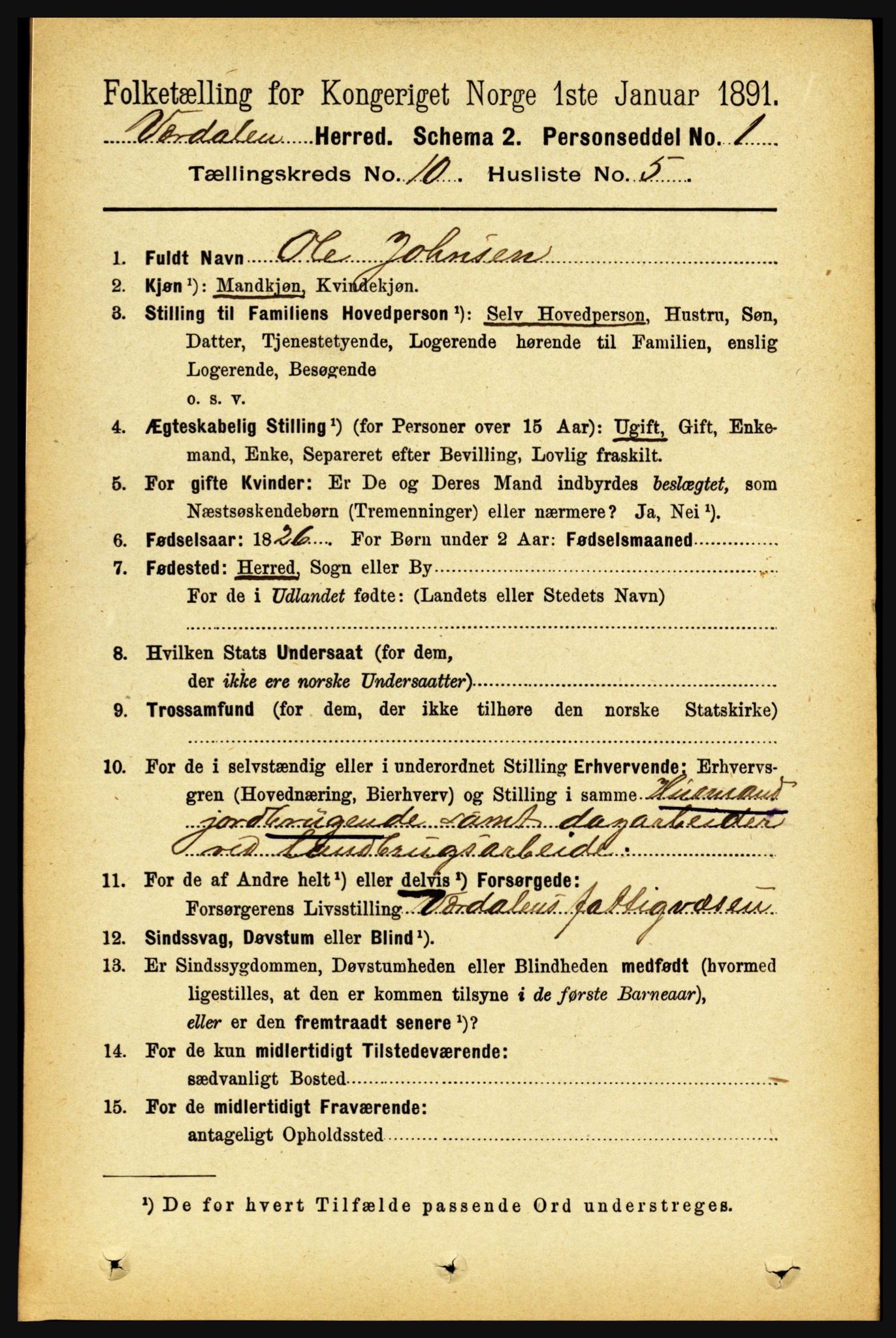 RA, 1891 census for 1721 Verdal, 1891, p. 5605