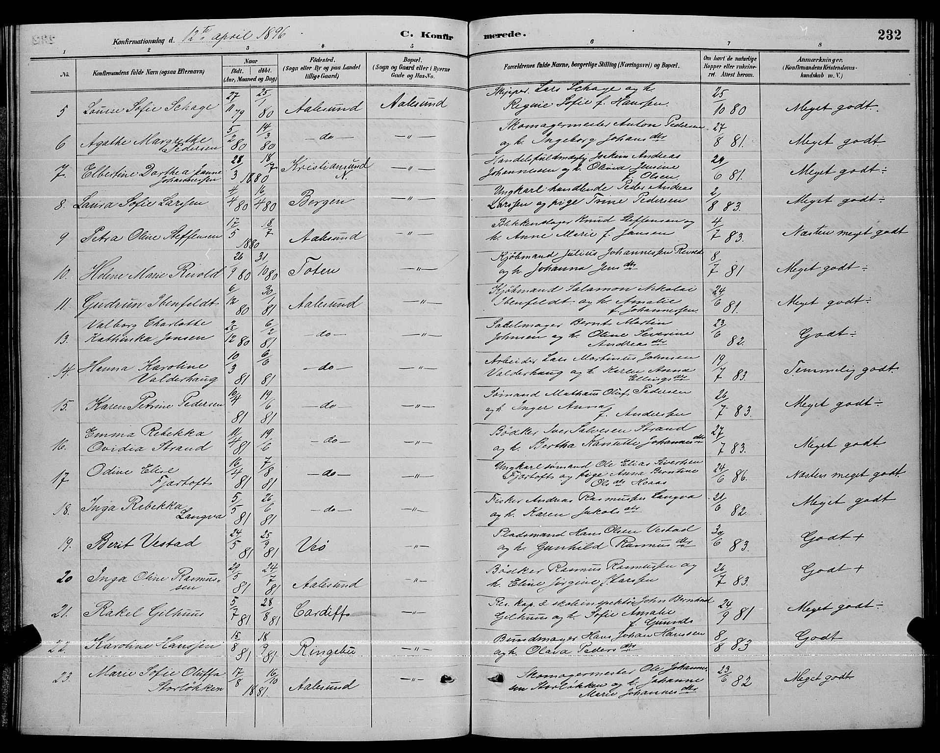 Ministerialprotokoller, klokkerbøker og fødselsregistre - Møre og Romsdal, AV/SAT-A-1454/529/L0467: Parish register (copy) no. 529C04, 1889-1897, p. 232