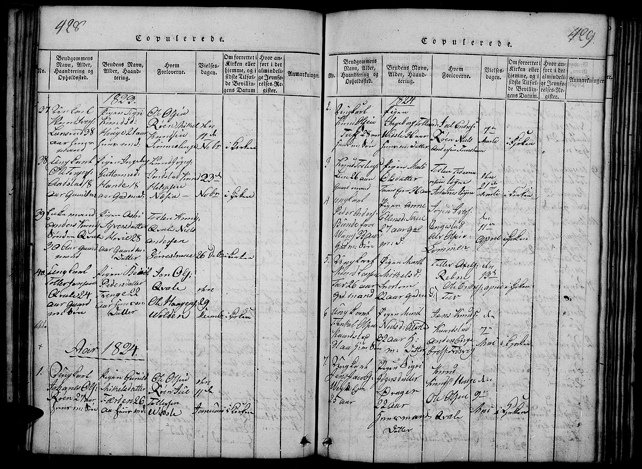 Slidre prestekontor, SAH/PREST-134/H/Ha/Haa/L0002: Parish register (official) no. 2, 1814-1830, p. 428-429