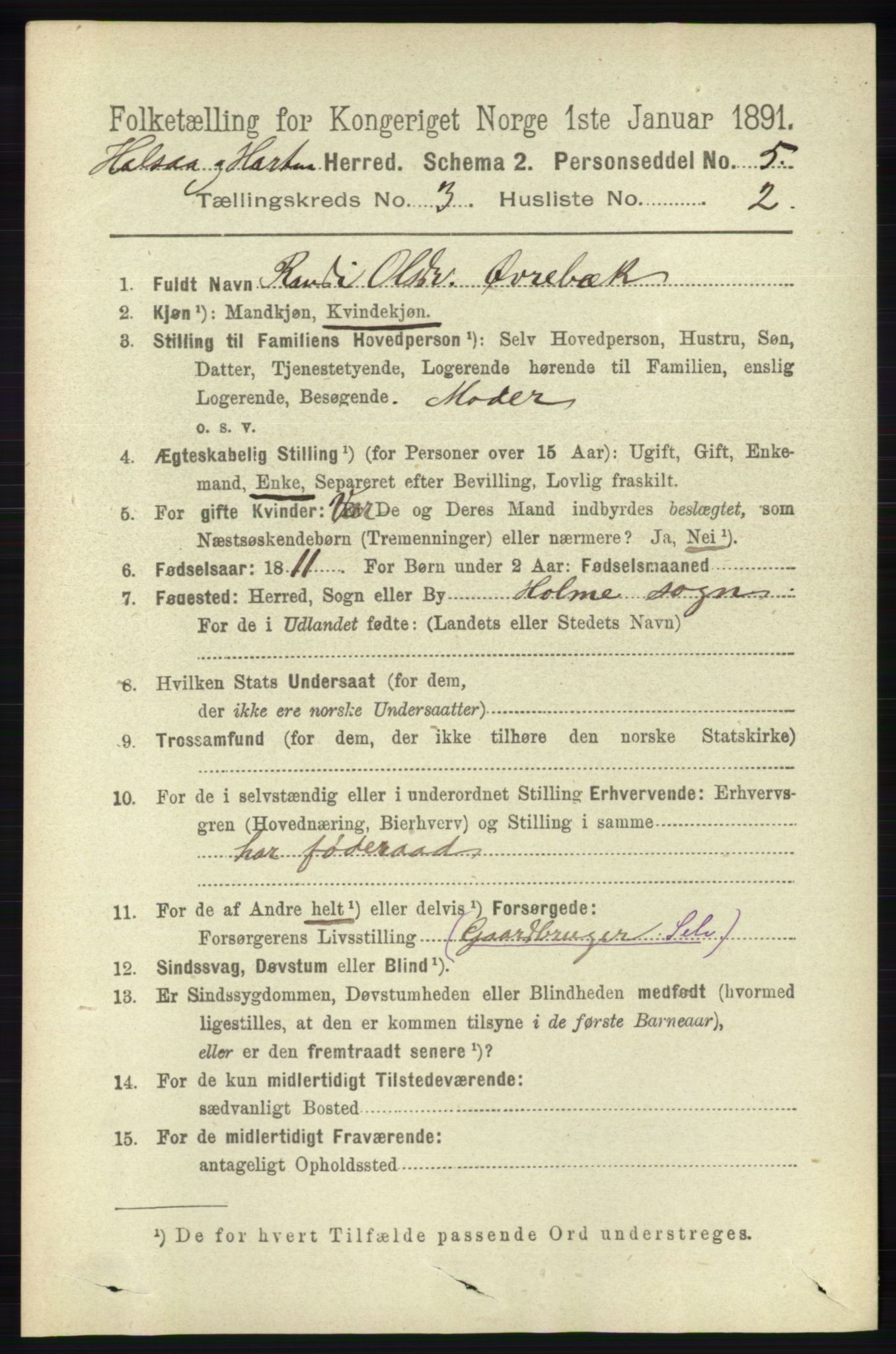 RA, 1891 census for 1019 Halse og Harkmark, 1891, p. 932