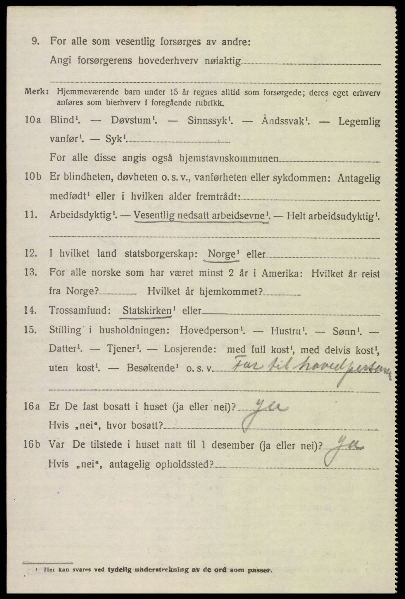 SAK, 1920 census for Vegusdal, 1920, p. 1460