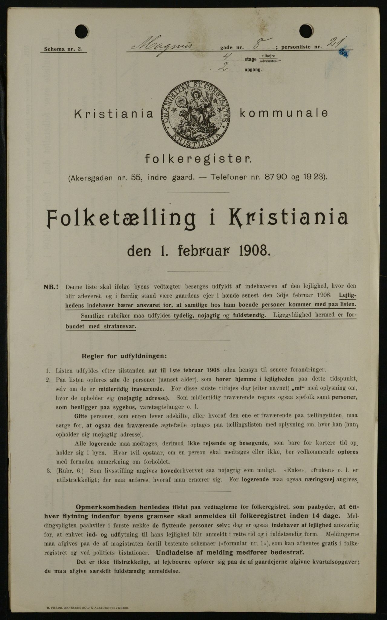 OBA, Municipal Census 1908 for Kristiania, 1908, p. 53330