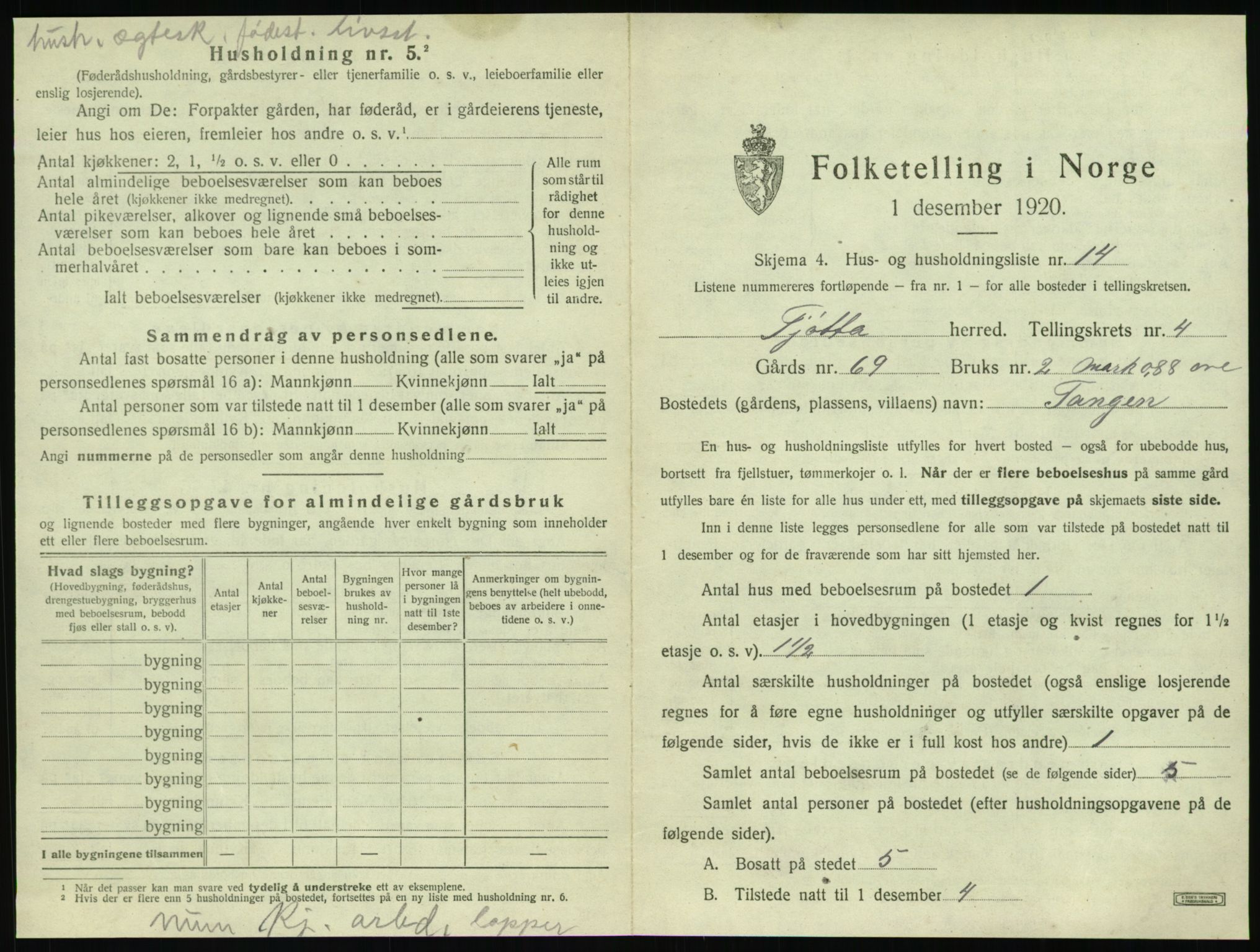 SAT, 1920 census for Tjøtta, 1920, p. 205