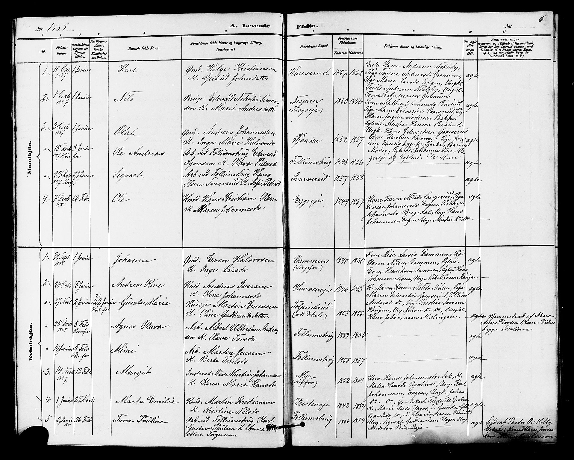 Norderhov kirkebøker, AV/SAKO-A-237/G/Ga/L0008: Parish register (copy) no. I 8, 1887-1912, p. 6