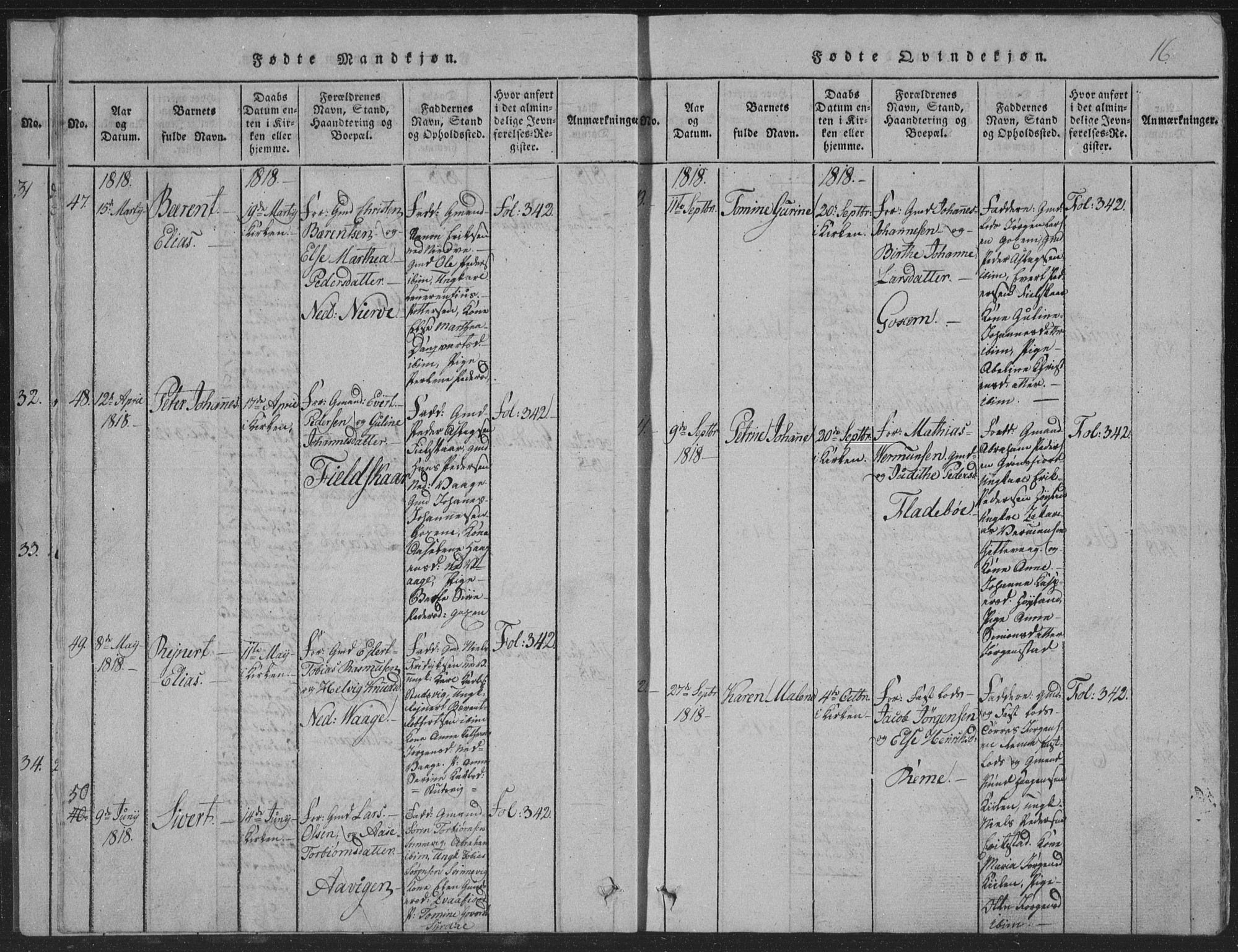 Sør-Audnedal sokneprestkontor, AV/SAK-1111-0039/F/Fb/Fba/L0001: Parish register (copy) no. B 1, 1815-1850, p. 16