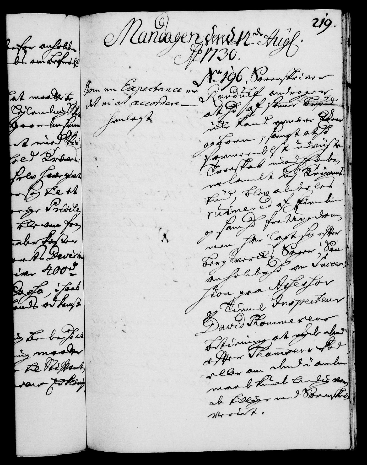 Rentekammeret, Kammerkanselliet, AV/RA-EA-3111/G/Gh/Gha/L0012: Norsk ekstraktmemorialprotokoll (merket RK 53.57), 1730, p. 219