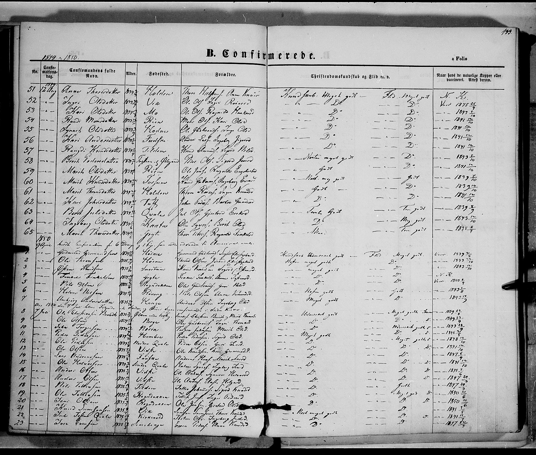 Vestre Slidre prestekontor, SAH/PREST-136/H/Ha/Haa/L0001: Parish register (official) no. 1, 1844-1855, p. 133