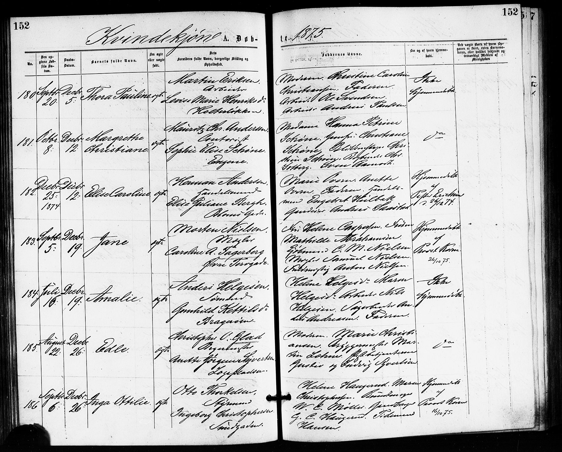 Bragernes kirkebøker, AV/SAKO-A-6/F/Fb/L0005: Parish register (official) no. II 5, 1875-1877, p. 152