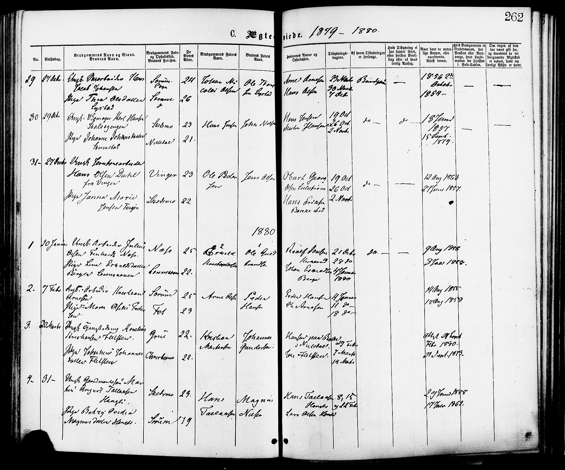 Skedsmo prestekontor Kirkebøker, AV/SAO-A-10033a/F/Fa/L0012: Parish register (official) no. I 12, 1876-1883, p. 262