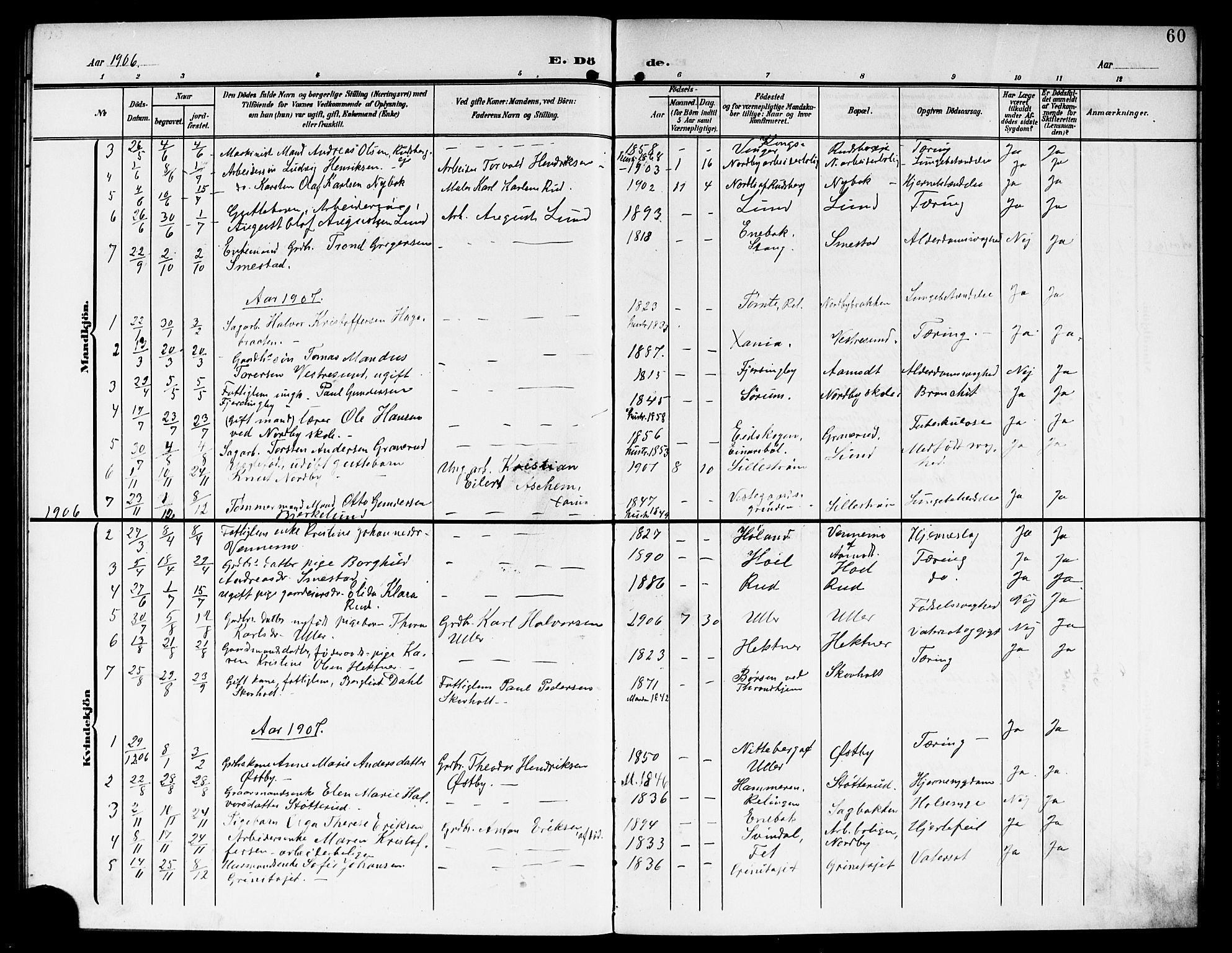 Fet prestekontor Kirkebøker, AV/SAO-A-10370a/G/Gb/L0005: Parish register (copy) no. II 5, 1904-1913, p. 60