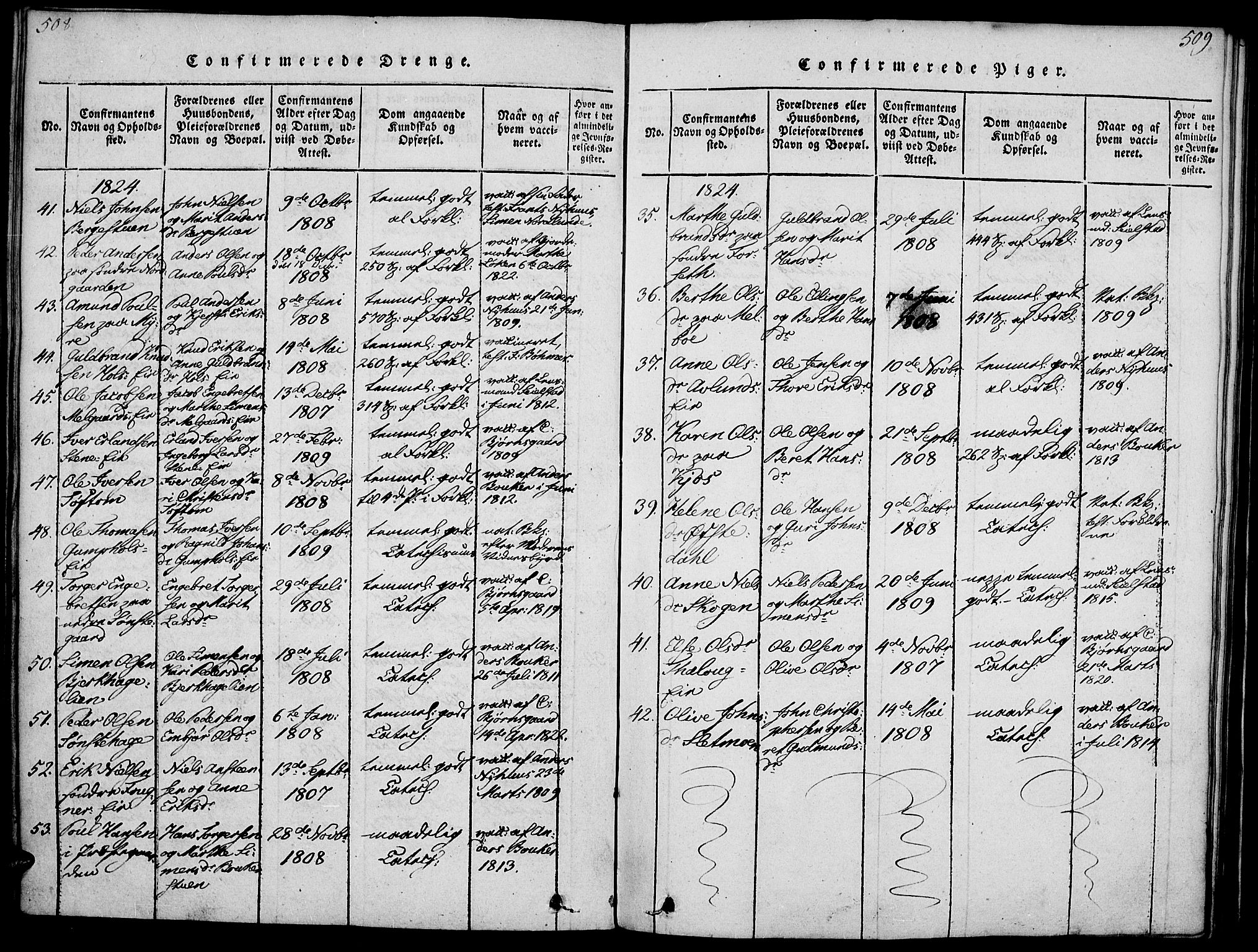 Gausdal prestekontor, AV/SAH-PREST-090/H/Ha/Haa/L0005: Parish register (official) no. 5, 1817-1829, p. 508-509