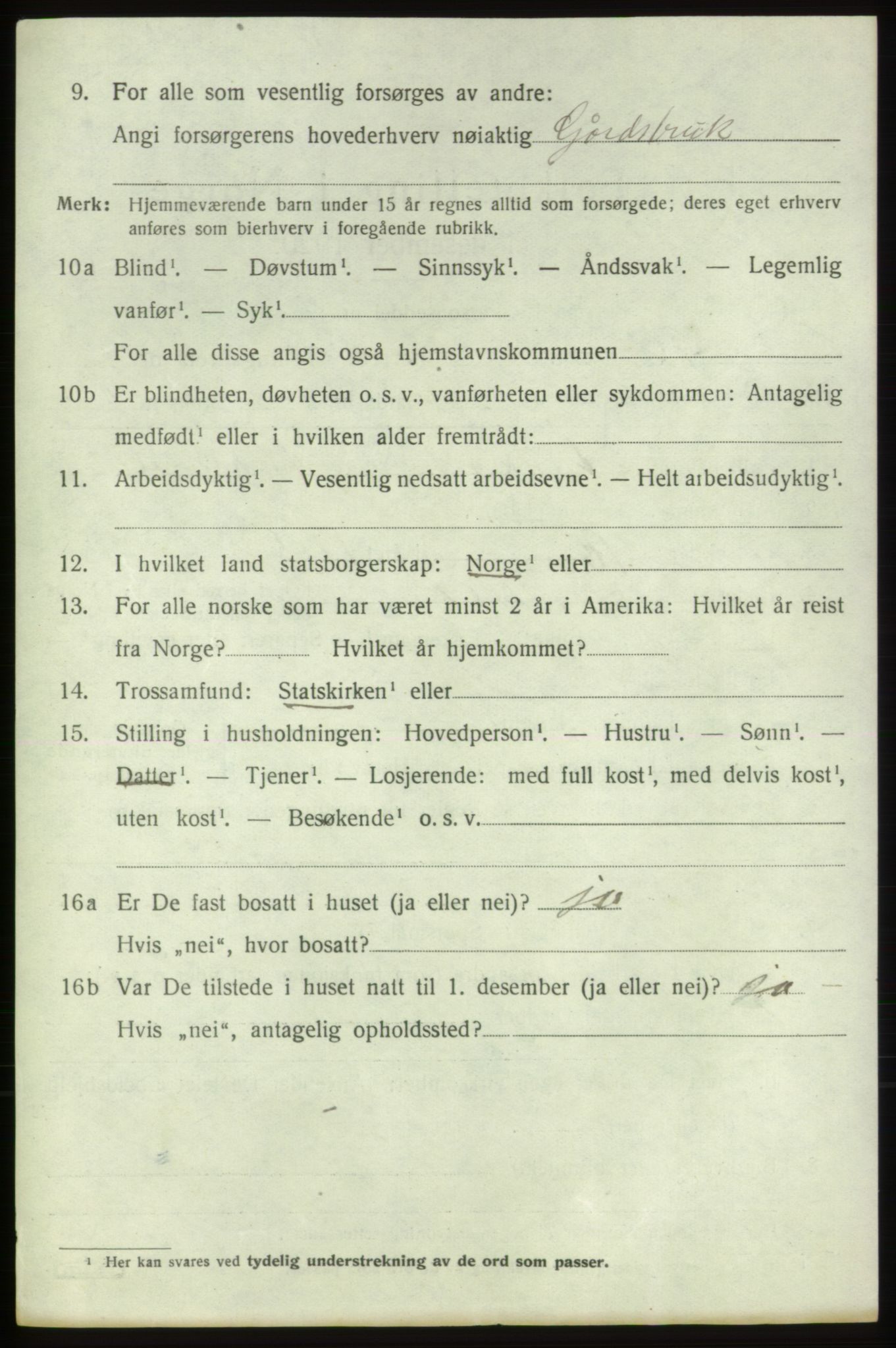 SAB, 1920 census for Tysnes, 1920, p. 9947