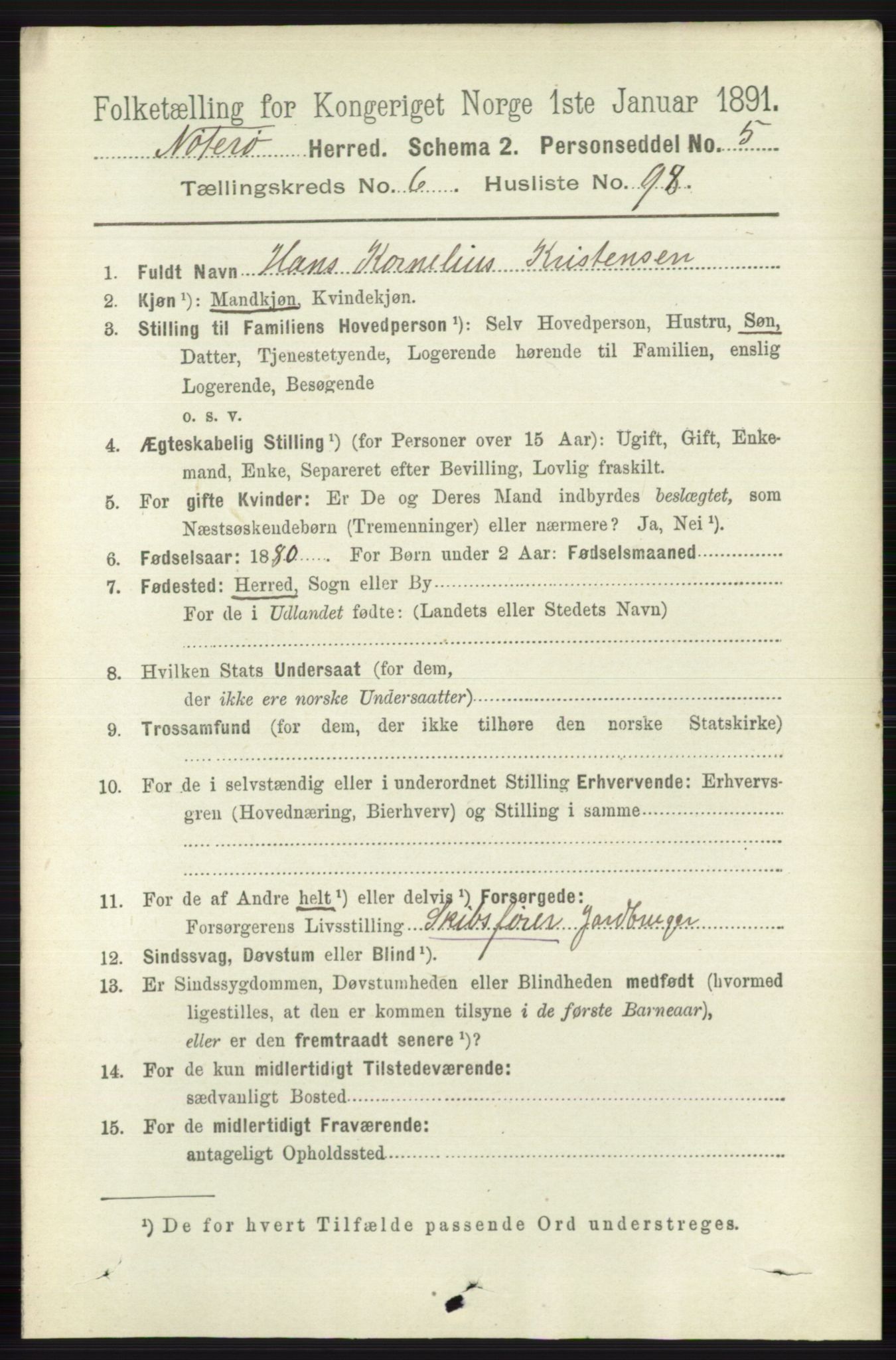 RA, 1891 census for 0722 Nøtterøy, 1891, p. 3415