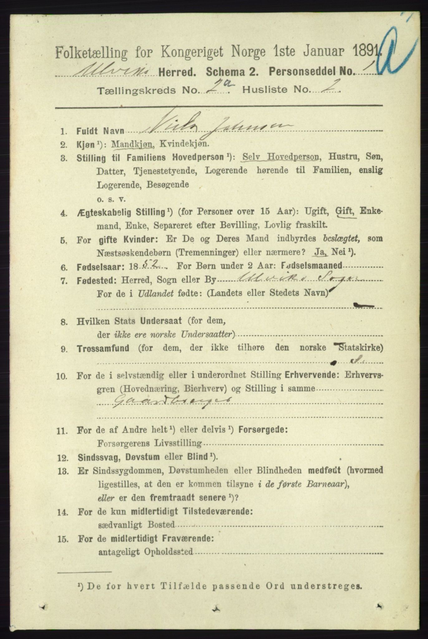 RA, 1891 census for 1233 Ulvik, 1891, p. 236