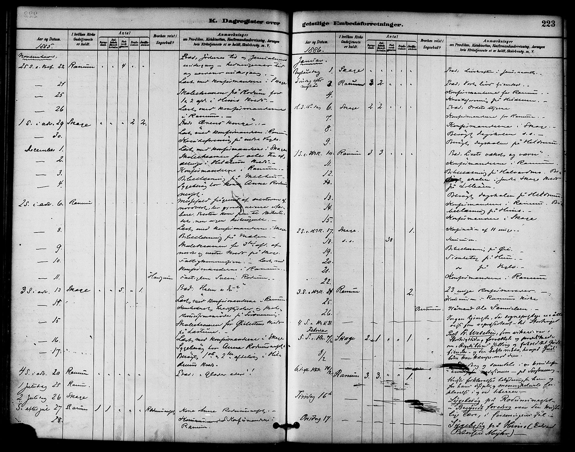 Ministerialprotokoller, klokkerbøker og fødselsregistre - Nord-Trøndelag, SAT/A-1458/764/L0555: Parish register (official) no. 764A10, 1881-1896, p. 223